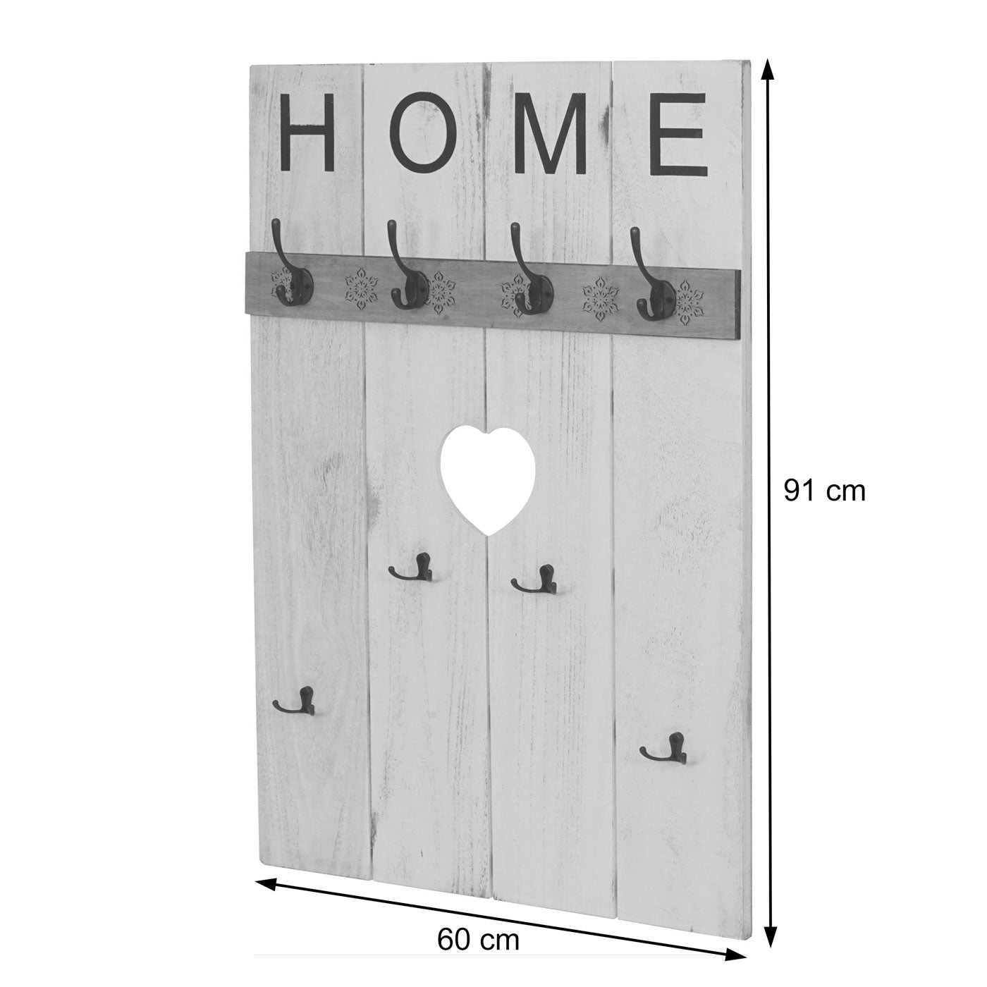 Wandkapstok MCW-C89 Home, kapstok paneel kapstok, shabby look vintage, 8 haken 91x60cm ~ donkergrijs, shabby