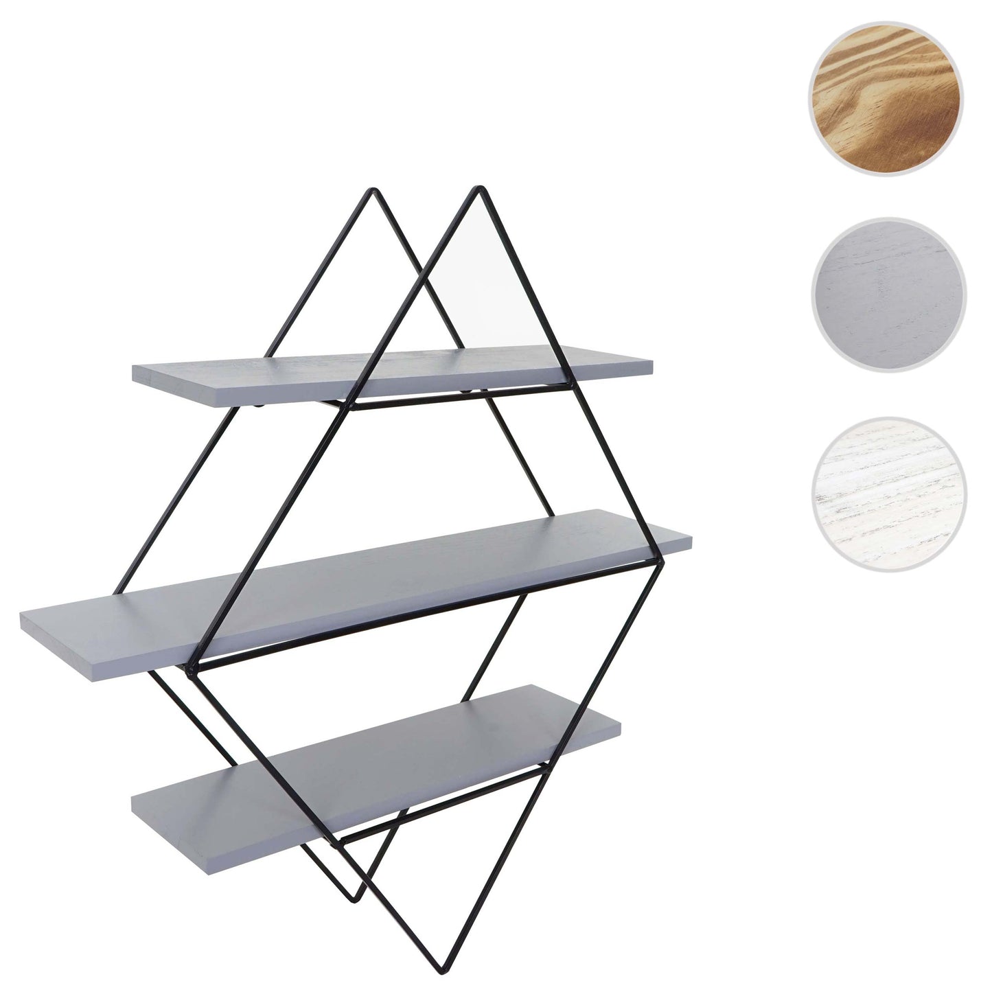 Wandplank MCW-A80, hangende plank, industrieel ontwerp echt hout 60x55x12cm ~ grijs-blauw