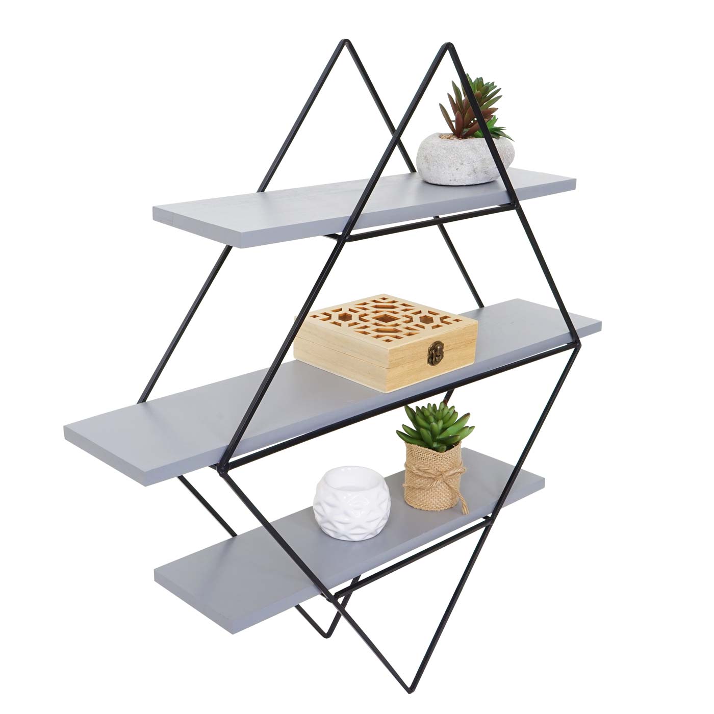 Wandplank MCW-A80, hangende plank, industrieel ontwerp echt hout 60x55x12cm ~ grijs-blauw