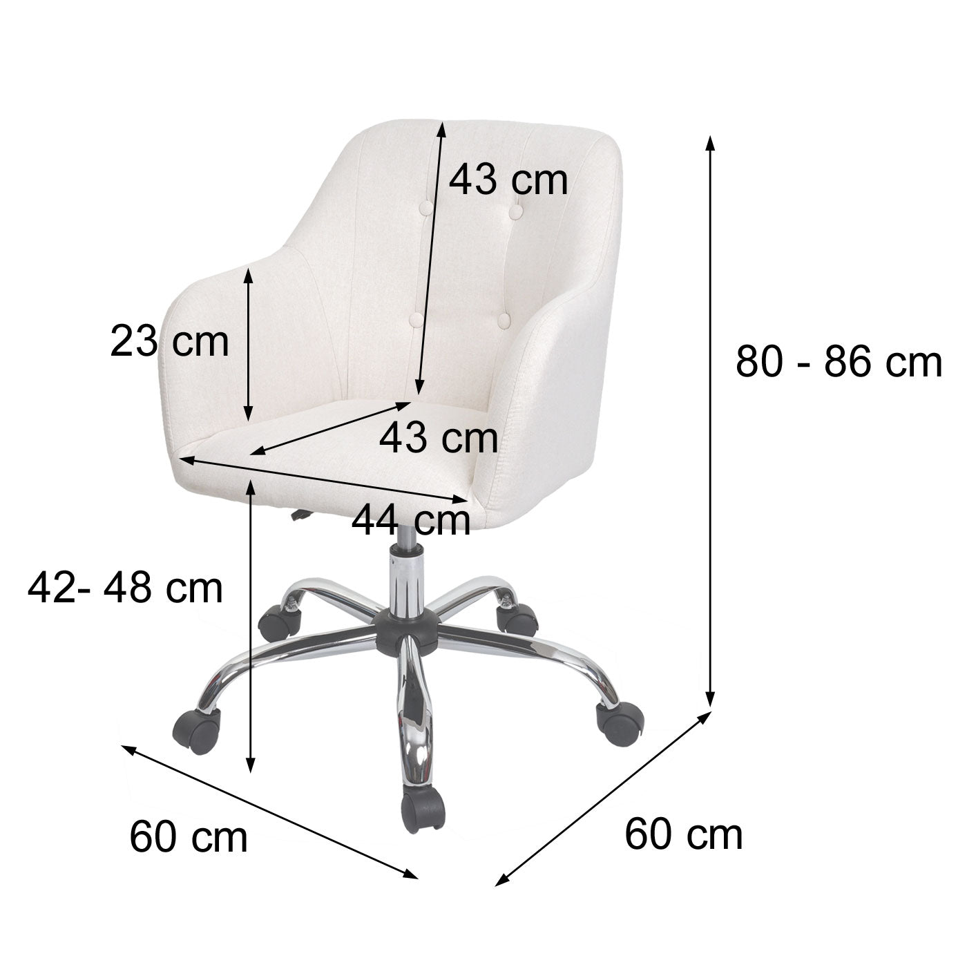 Bureaustoel MCW-K54, bureaustoel bureaustoel fauteuil stoel, stof/textiel met armleuningen ~ crème