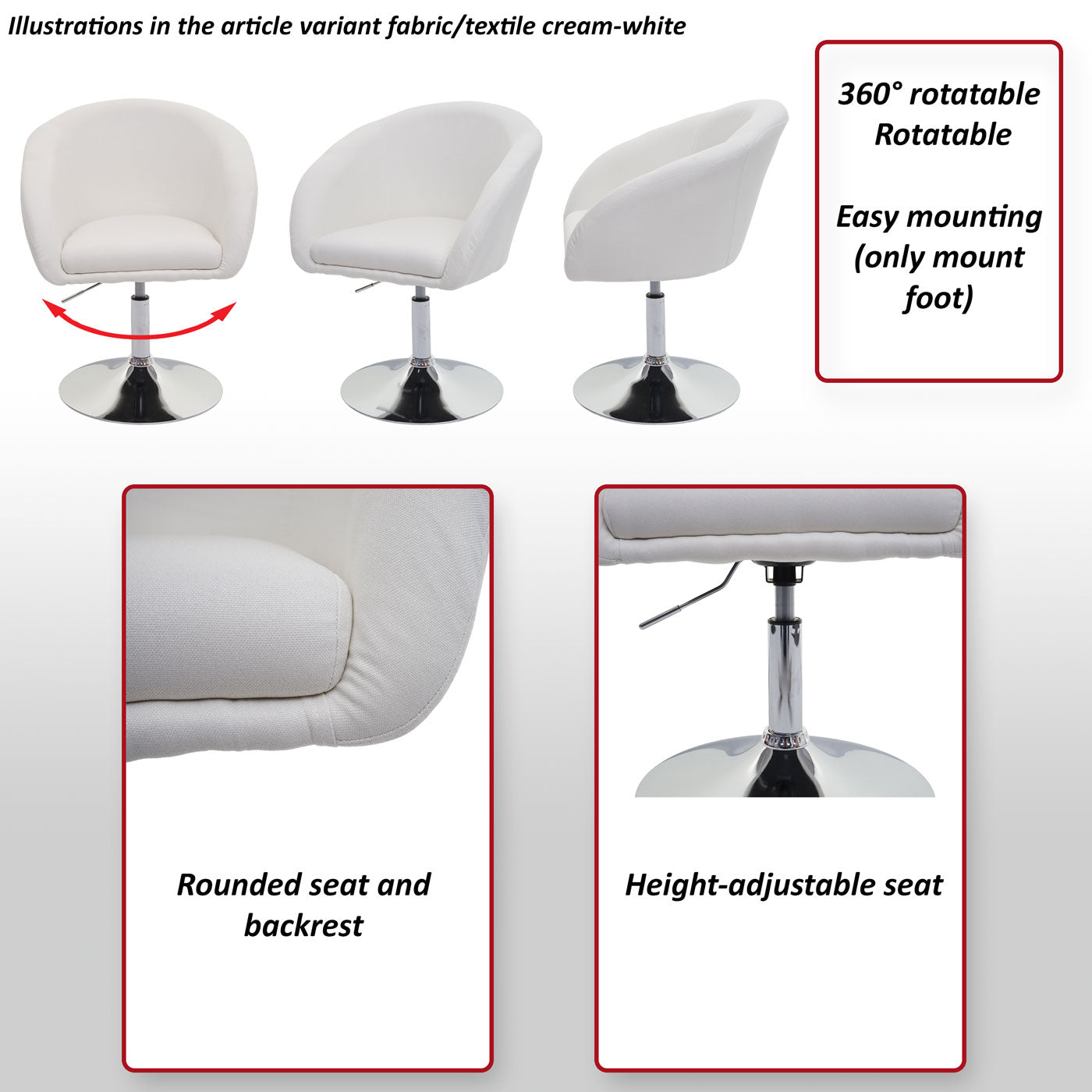 Set van 6 eetkamerstoelen MCW-F19, keukenstoel bureaustoel loungestoel, in hoogte verstelbaar ~ kunstleer zwart