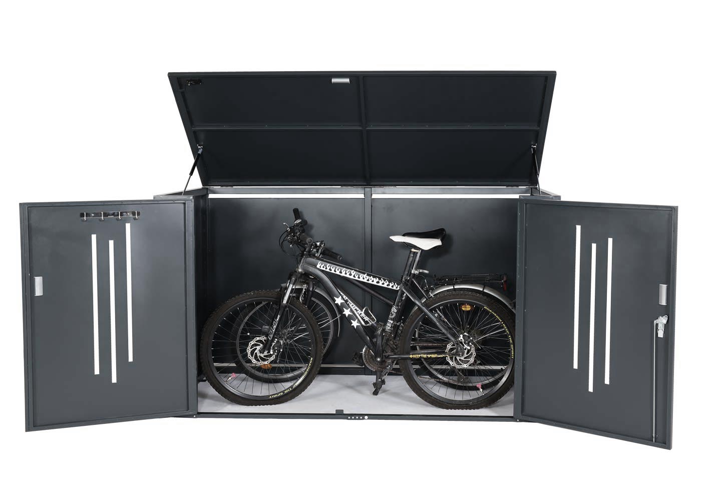 2-fietsenstalling MCW-K64, fietsenstalling met deksel, afsluitbaar metaal 121x202x100cm, antraciet