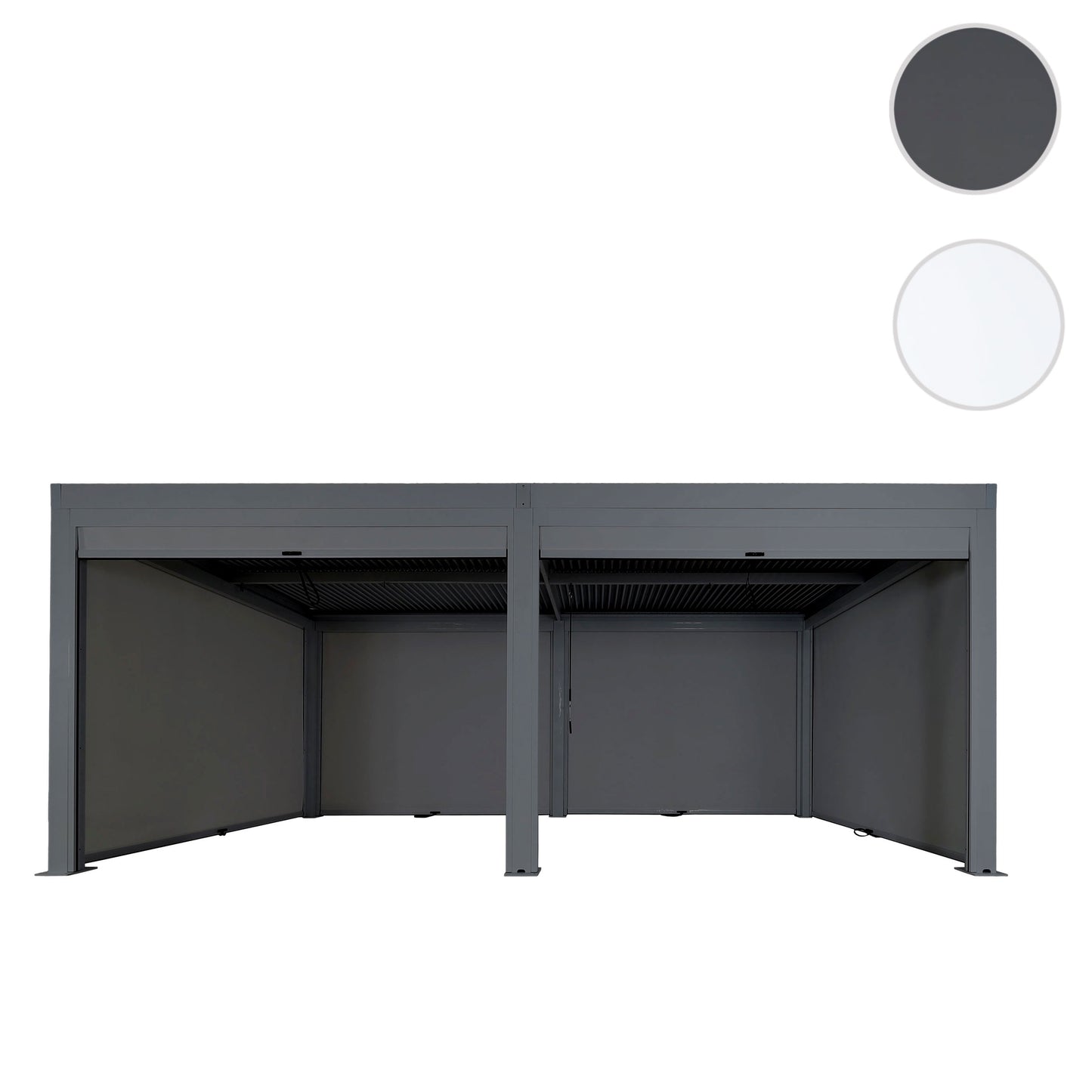Pergola MCW-L46 met 6x zijwand, tuinpaviljoen lamellenrolgordijn, 11cm aluminium frame, stormvast 3x6m ~ antraciet