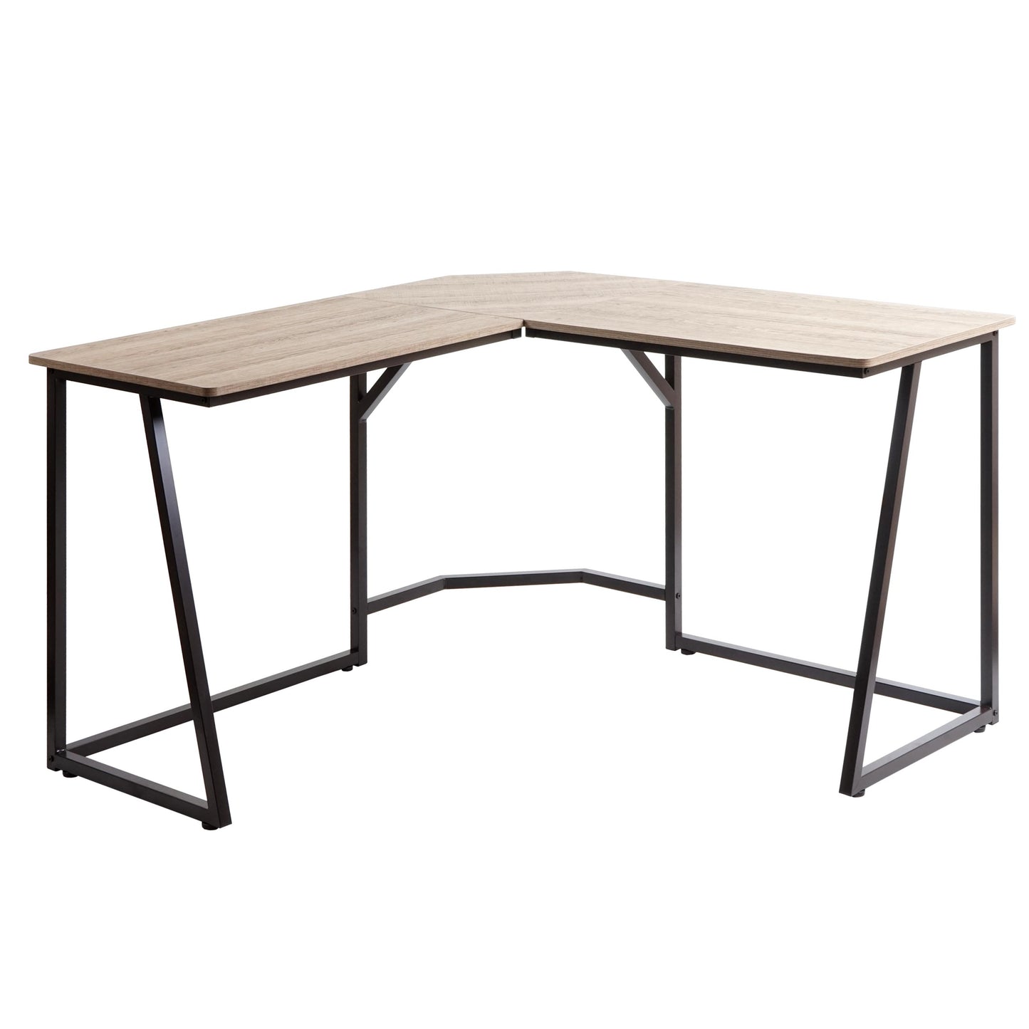 Hoekbureau MCW-K66, computerwerktafel, MVG-gecertificeerd 76x125x125cm, MDF metaal ~ natuurlijke kleur