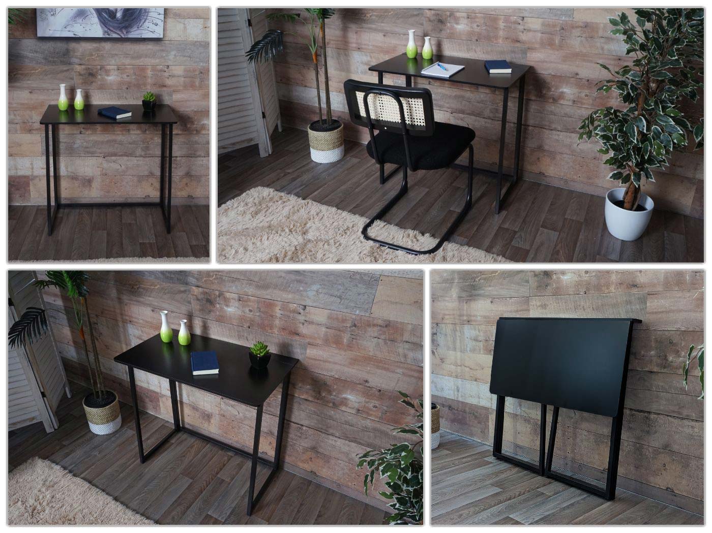 Bureau MCW-K67 opvouwbaar, consoletafel opvouwbare laptoptafel opbergtafel, 80x45cm, metaal MDF ~ zwart