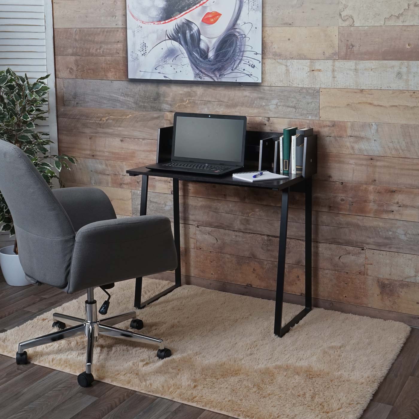 Bureau MCW-K69, laptop bureau bureau, 82x51cm 3D structuur, metaal MDF ~ zwart