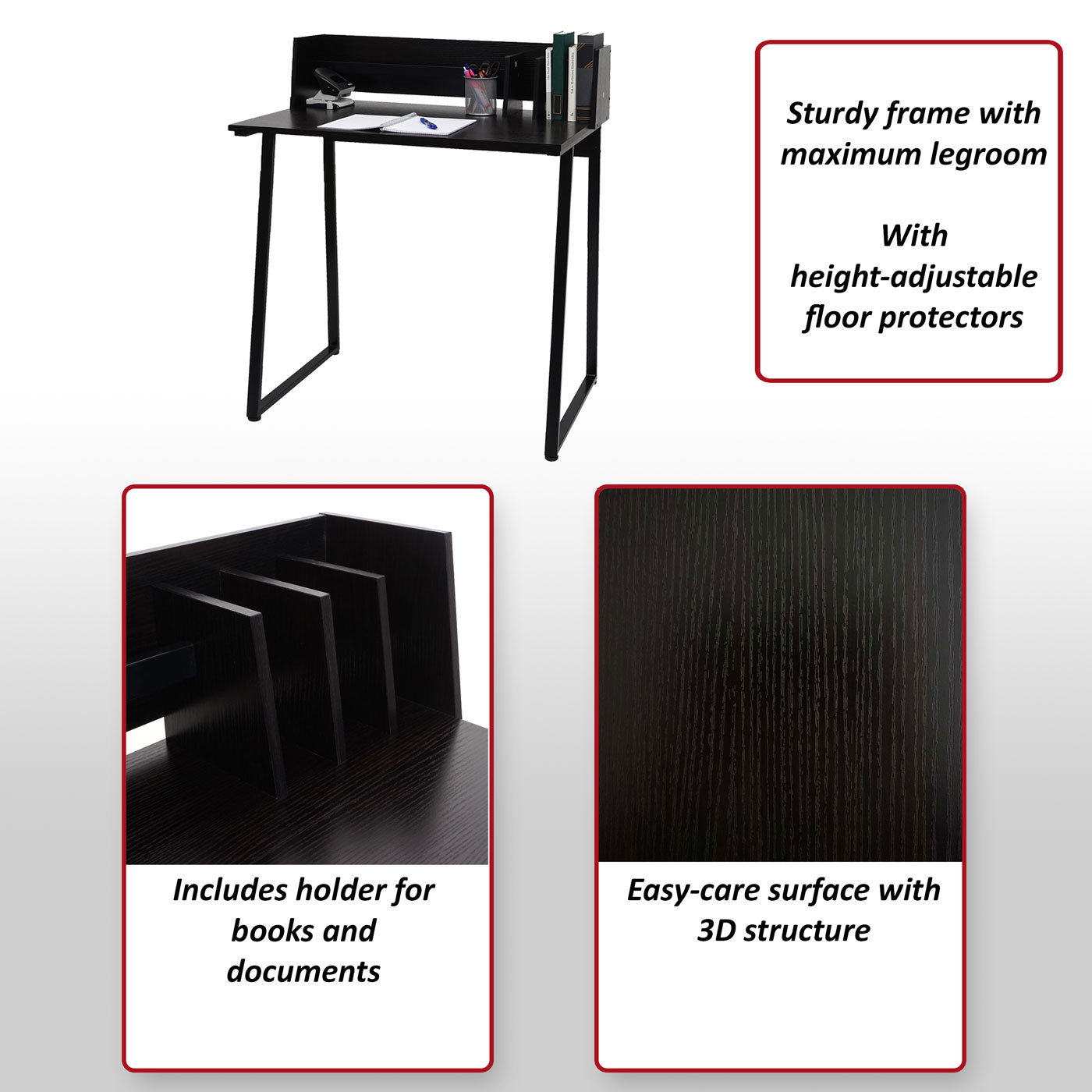 Bureau MCW-K69, laptop bureau bureau, 82x51cm 3D structuur, metaal MDF ~ zwart