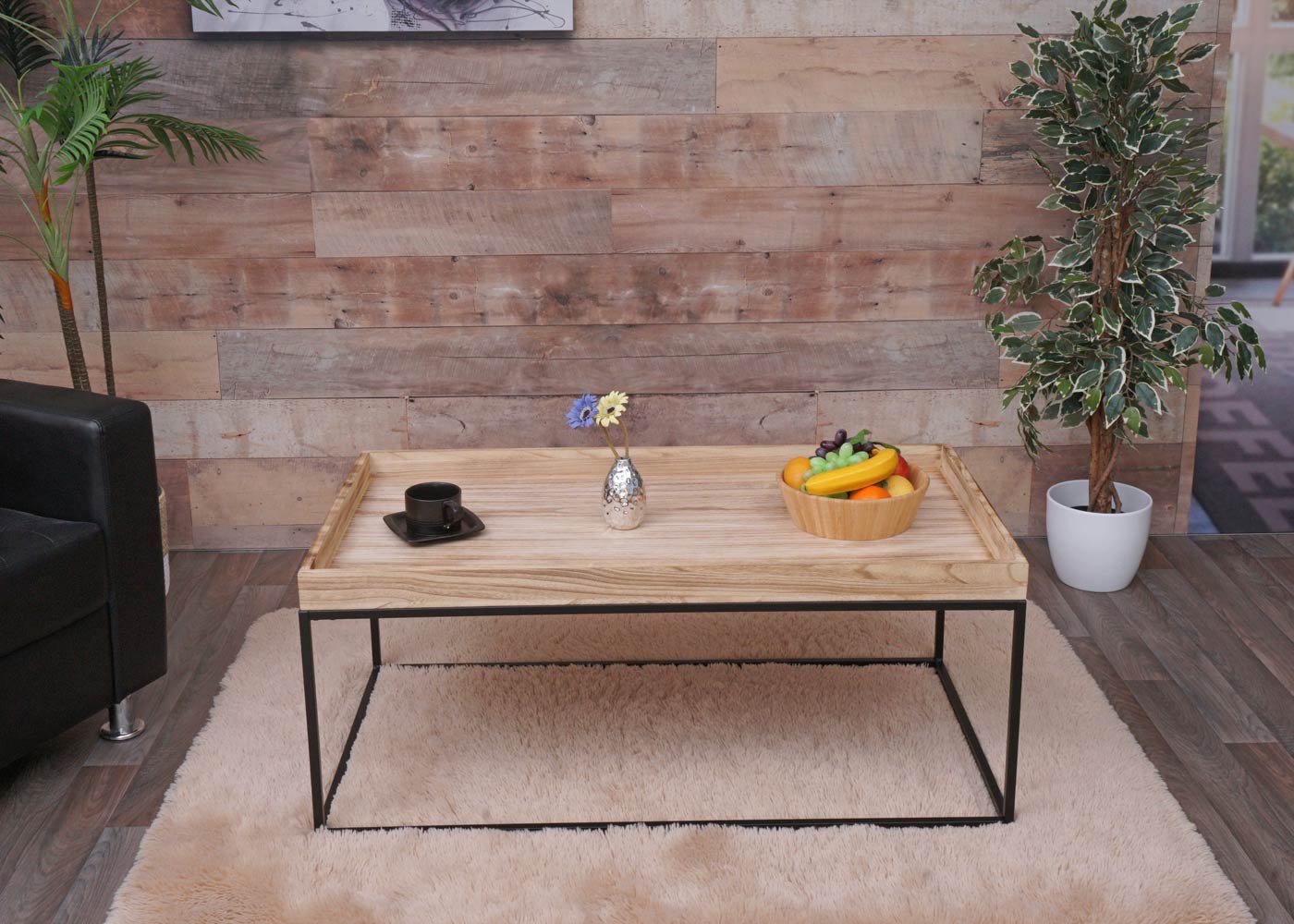 Salontafel MCW-K71, salontafel bijzettafel, massief hout metaal 46x110x60cm ~ natuurlijke kleur