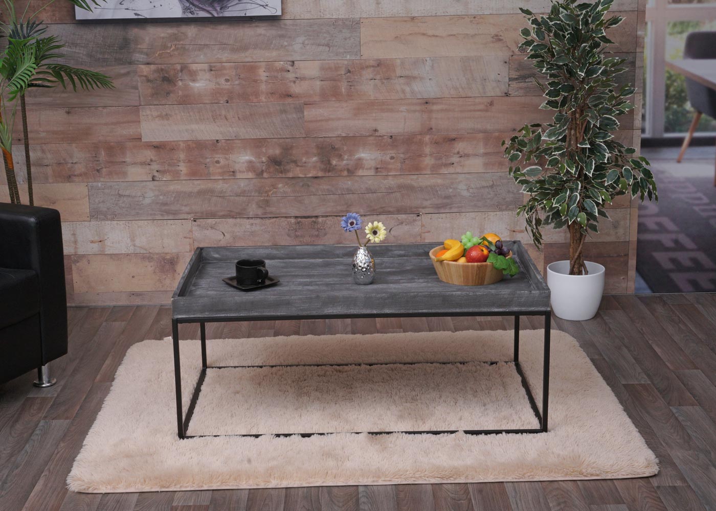 Salontafel MCW-K71, salontafel bijzettafel, massief hout metaal 46x110x60cm ~ donkergrijs