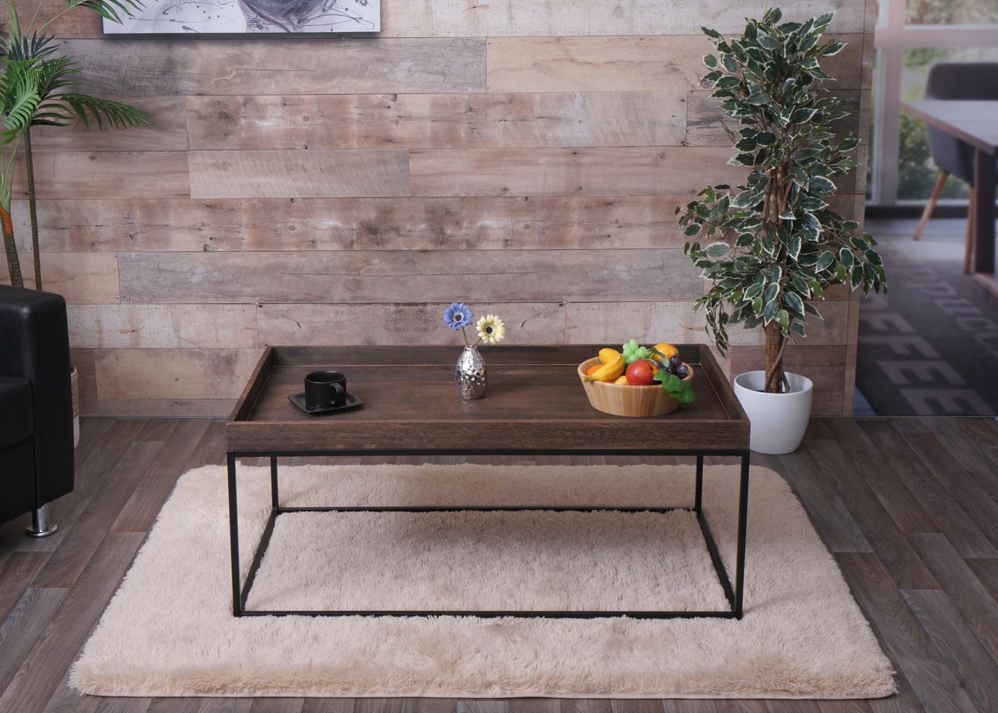 Salontafel MCW-K71, salontafel bijzettafel, massief hout metaal 46x110x60cm ~ donkerbruin