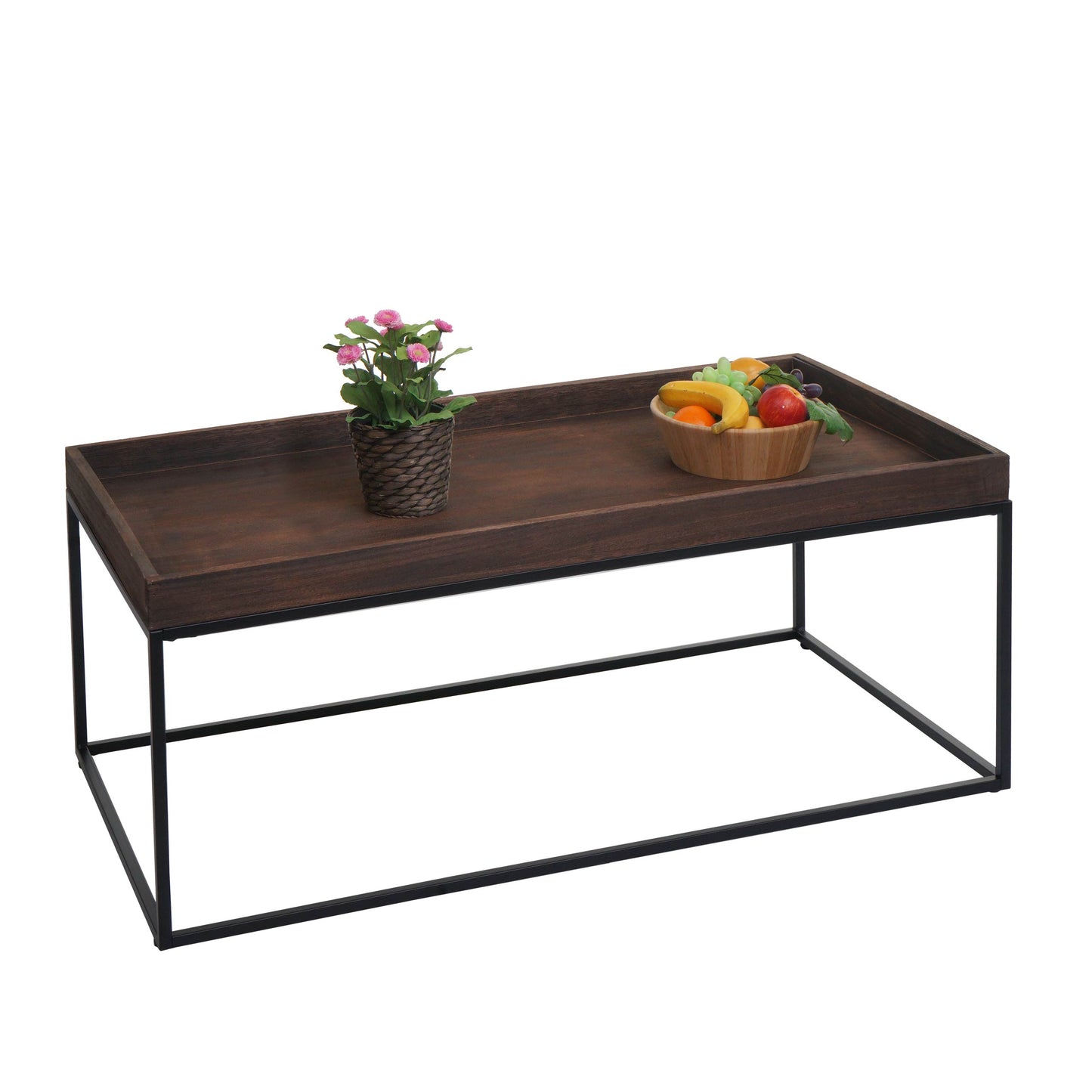 Salontafel MCW-K71, salontafel bijzettafel, massief hout metaal 46x110x60cm ~ donkerbruin