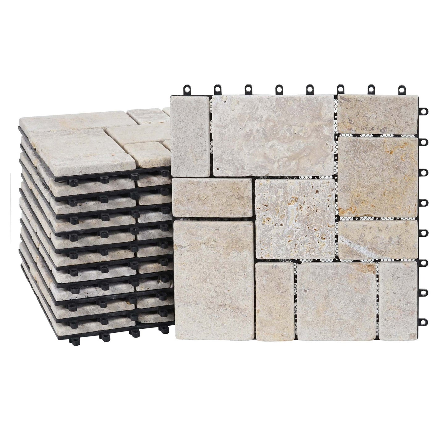 Steentegel MCW-K70, vloertegel balkon/terras natuursteen, 11x elk 30x30cm = 1m² ~ wit