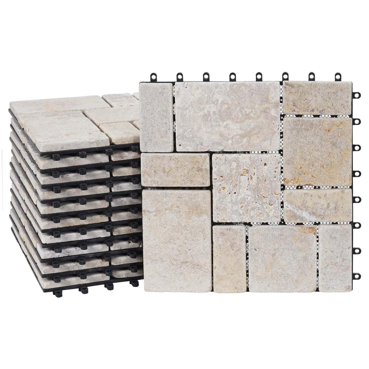Steentegel MCW-K70, vloertegel balkon/terras natuursteen, 11x elk 30x30cm = 1m² ~ wit
