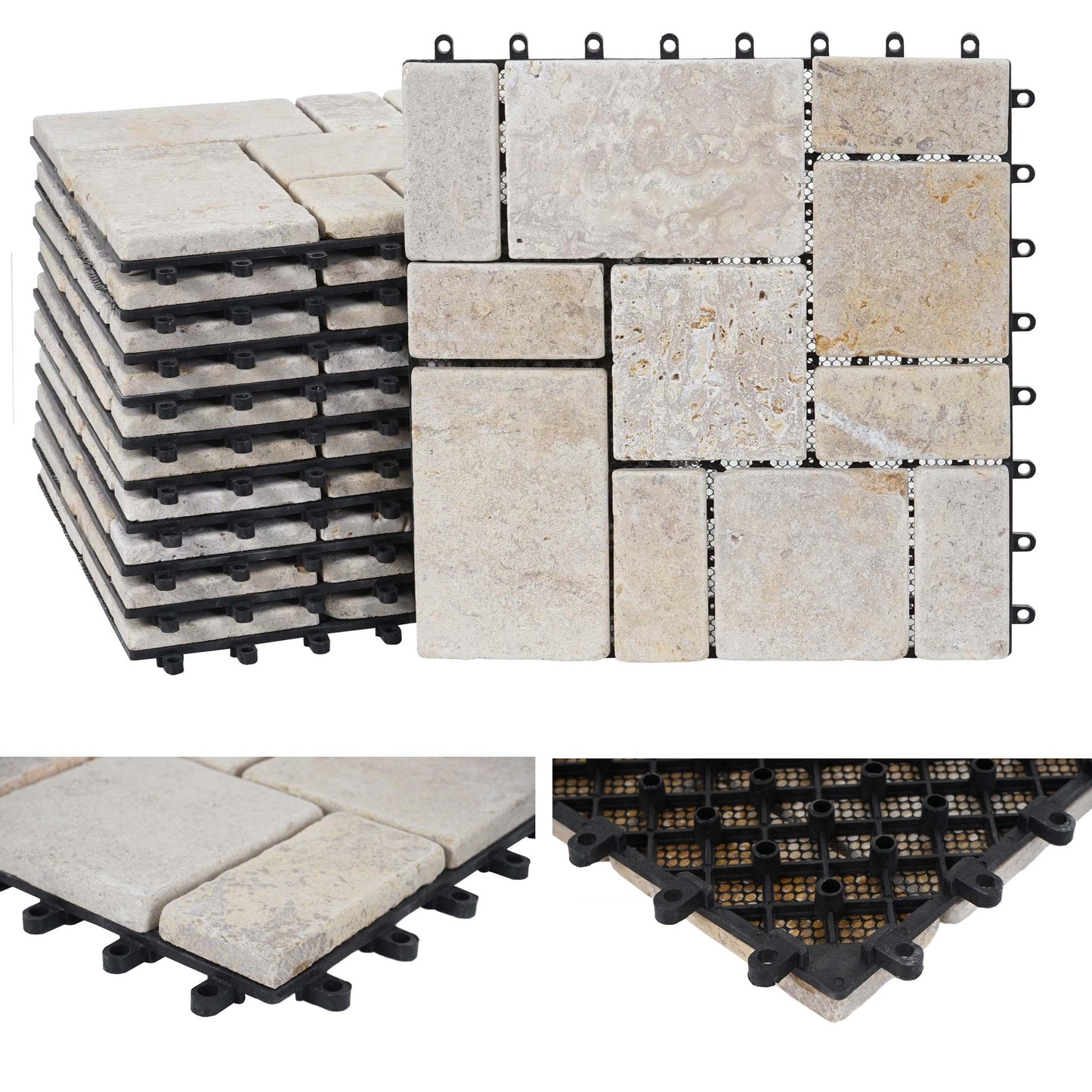 Steentegel MCW-K70, vloertegel balkon/terras natuursteen, 11x elk 30x30cm = 1m² ~ wit
