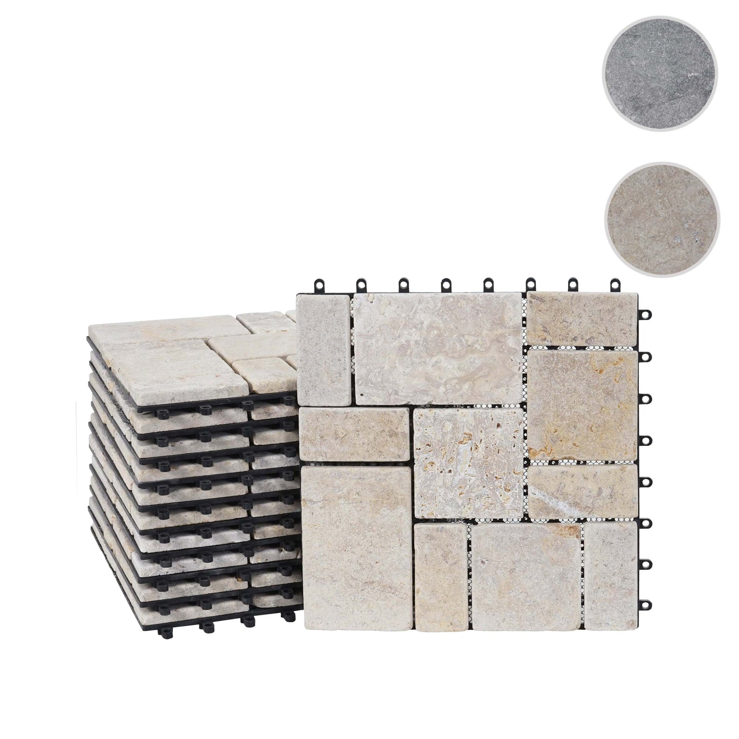 Steentegel MCW-K70, vloertegel balkon/terras natuursteen, 11x elk 30x30cm = 1m² ~ wit
