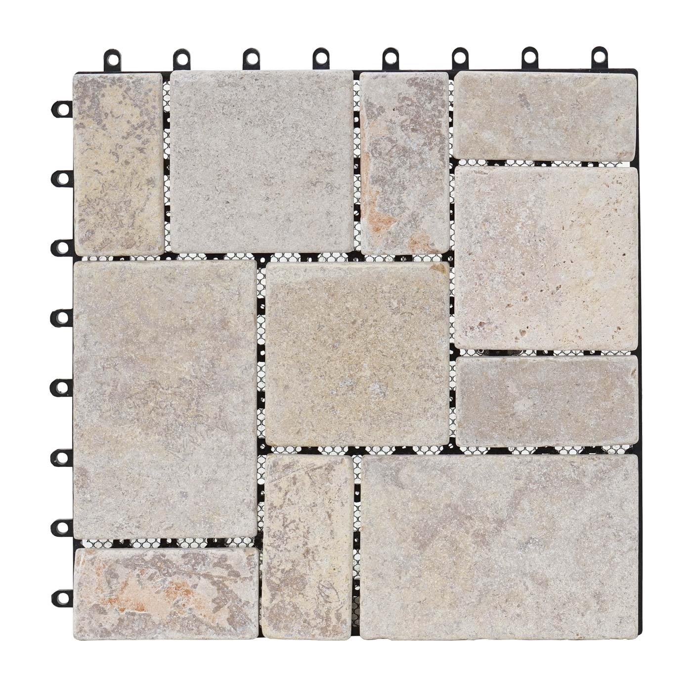 Steentegel MCW-K70, vloertegel balkon/terras natuursteen, 11x elk 30x30cm = 1m² ~ wit