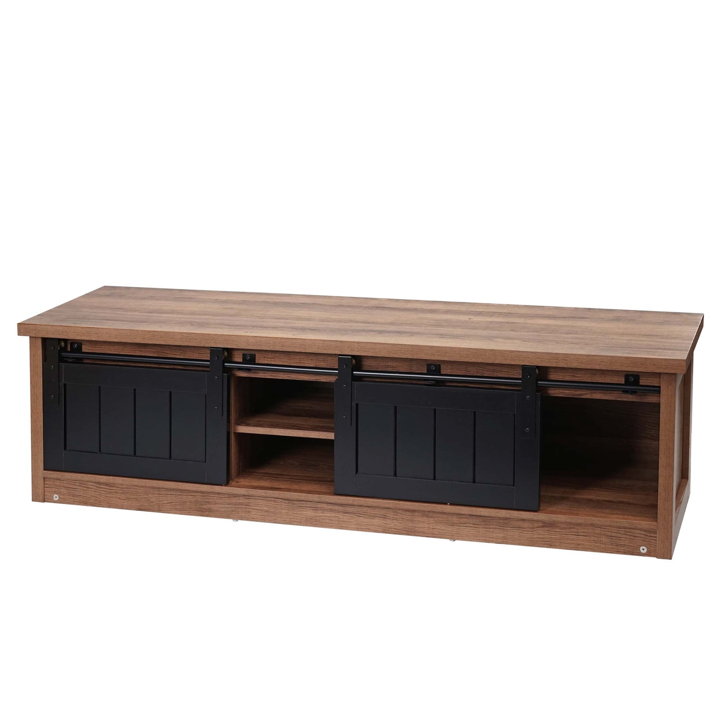TV-rek MCW-K75, TV-tafel TV-plank, schuifdeuren opbergvakken, hout-look industrieel metaal 43x150x40cm ~ bruin