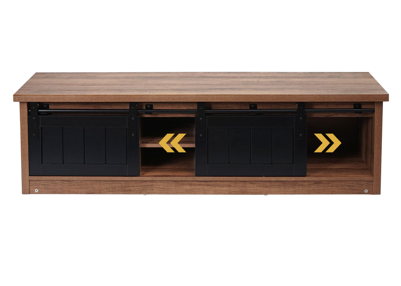 TV-rek MCW-K75, TV-tafel TV-plank, schuifdeuren opbergvakken, hout-look industrieel metaal 43x150x40cm ~ bruin