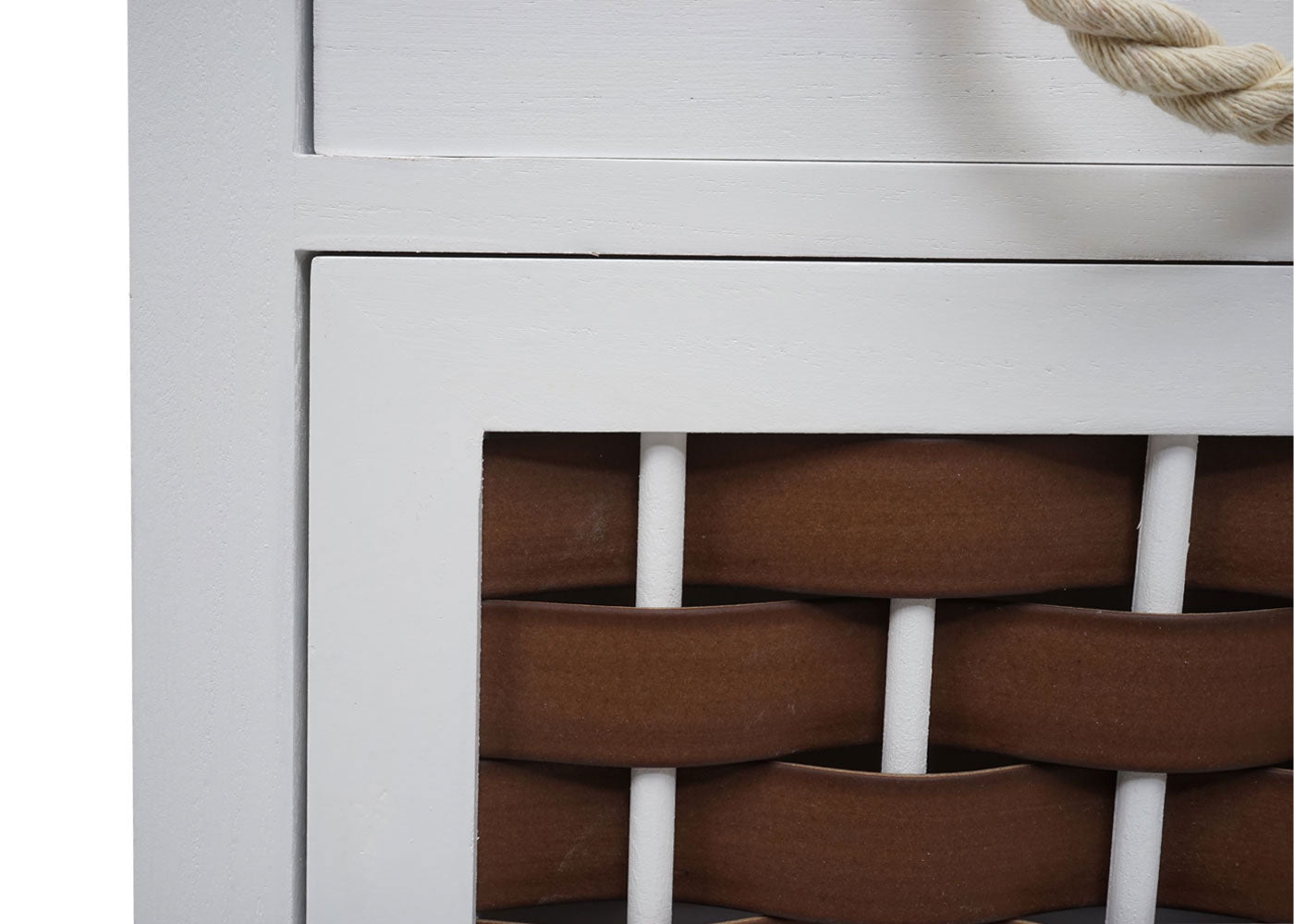 Ladekast MCW-K83, ladekast, hout 55x39.5x28.5cm ~ wit, bruin polyrattan
