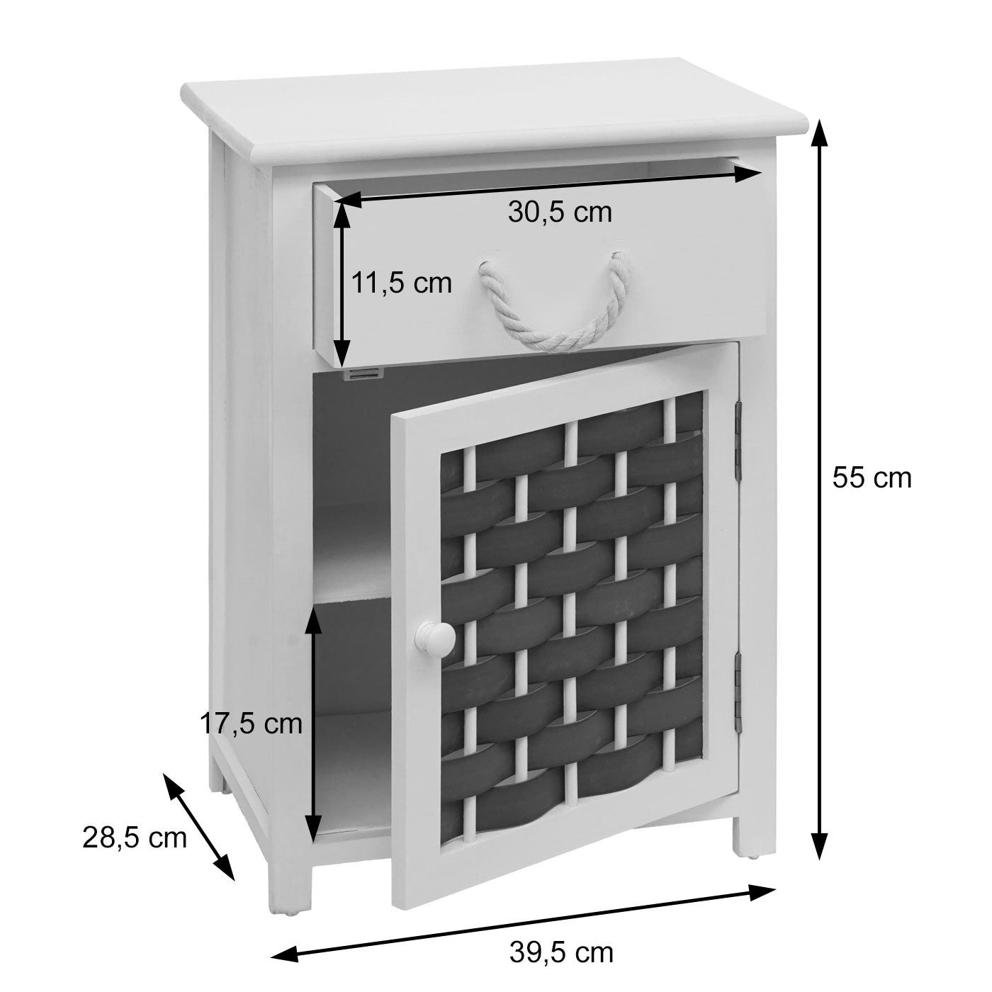 Ladekast MCW-K83, ladekast, hout 55x39.5x28.5cm ~ wit, bruin polyrattan