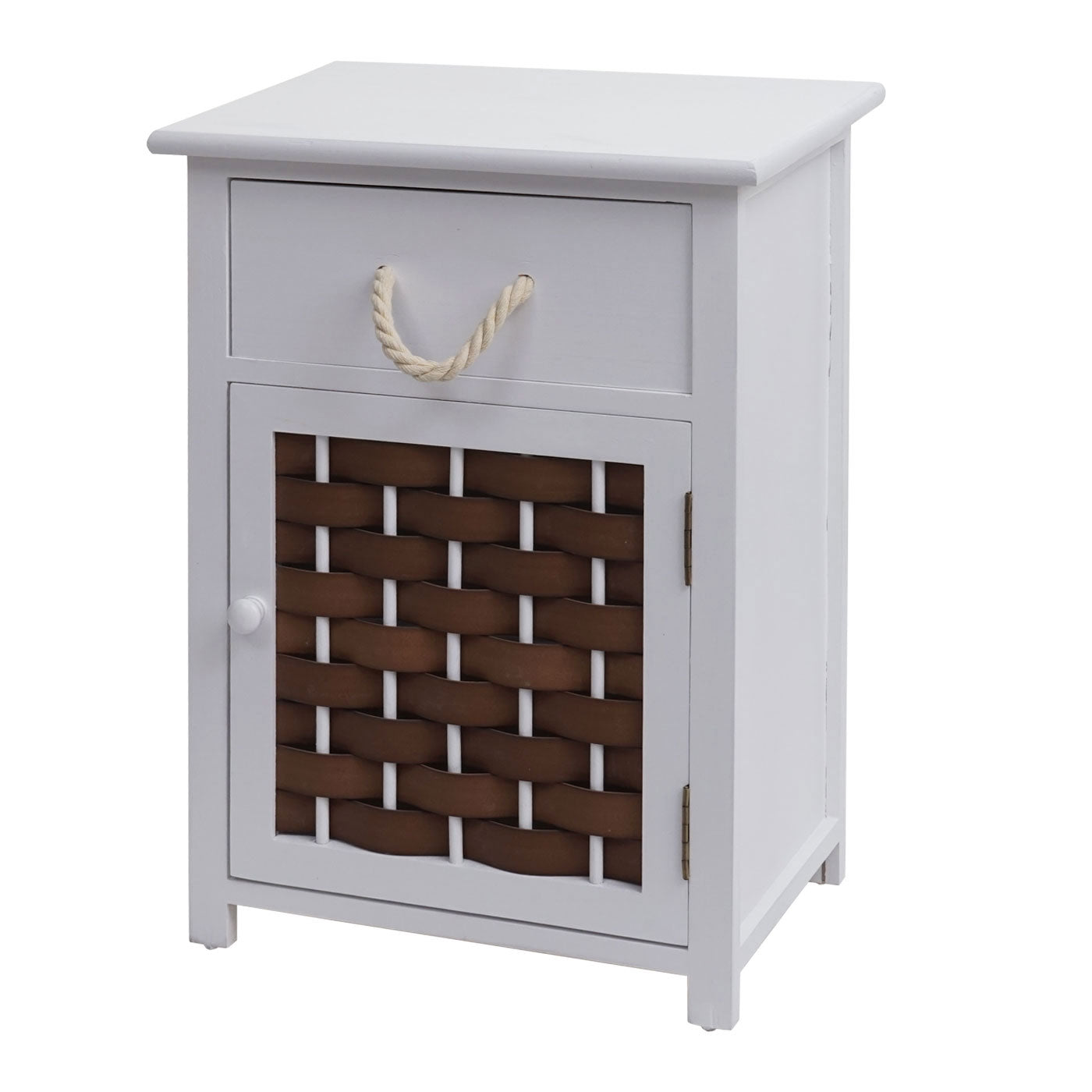 Ladekast MCW-K83, ladekast, hout 55x39.5x28.5cm ~ wit, bruin polyrattan