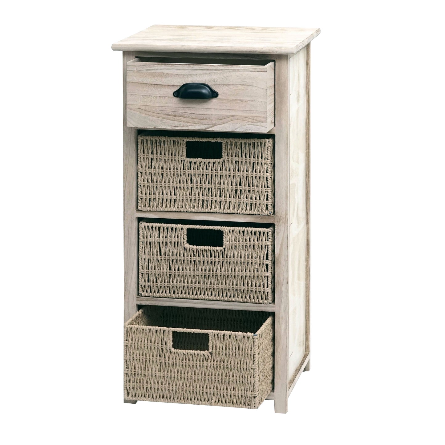 Ladekast MCW-K84 met manden, ladekast, hout 83x40x29cm ~ naturel, manden lichtbruin