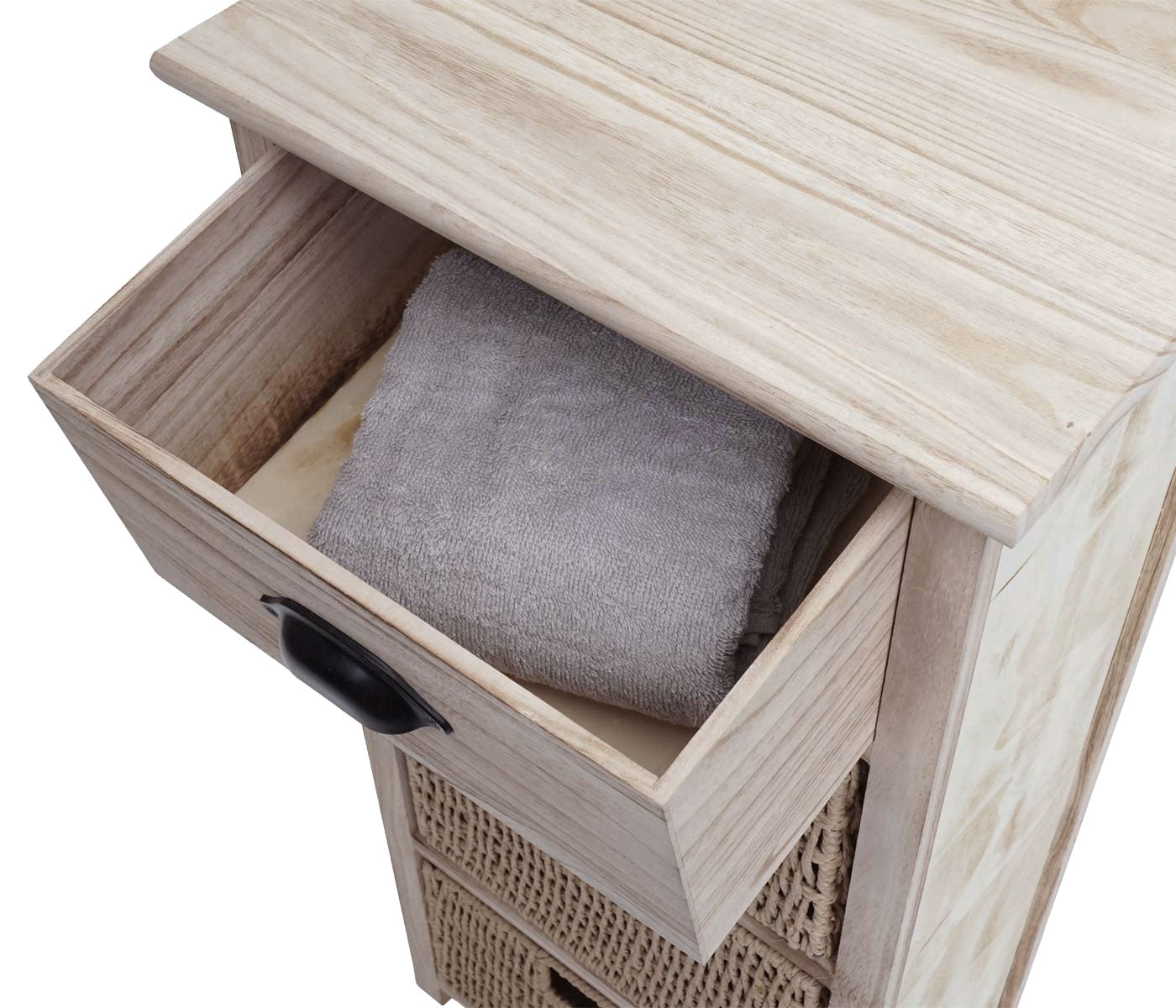 Ladekast MCW-K84 met manden, ladekast, hout 83x40x29cm ~ naturel, manden lichtbruin
