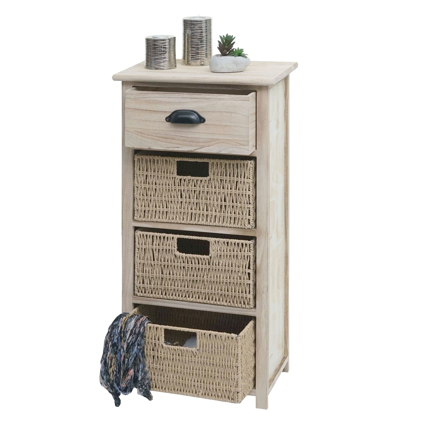 Ladekast MCW-K84 met manden, ladekast, hout 83x40x29cm ~ naturel, manden lichtbruin