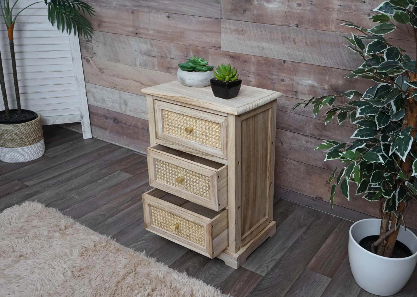 Ladekast MCW-K87, ladekast kast, hout rotan 63x40x28cm ~ natuurlijke kleur