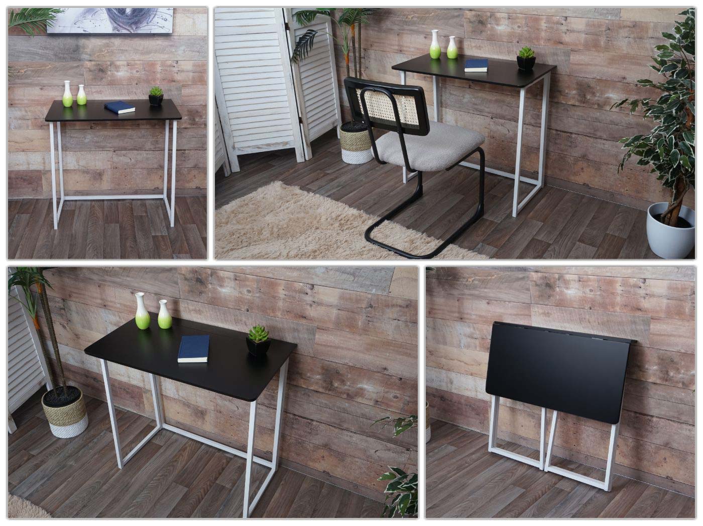 Bureau MCW-K67 inklapbaar, consoletafel klaptafel laptoptafel opbergtafel, 80x45cm, metaal MDF ~ wit zwart