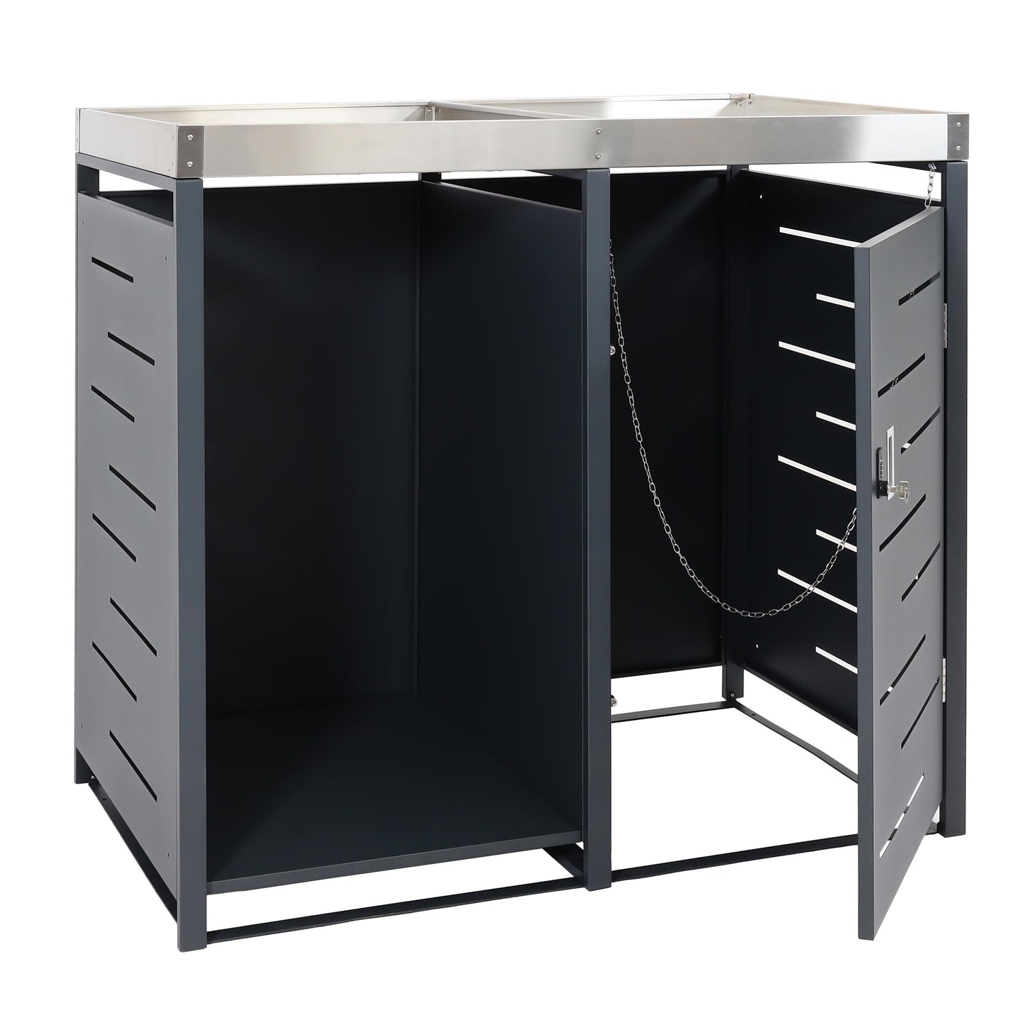 1 afvalbak met opslagruimte voor brandhout MCW-H40, afvalbak, 125x130x80cm uitrekbaar metaal 45kg ~ antraciet