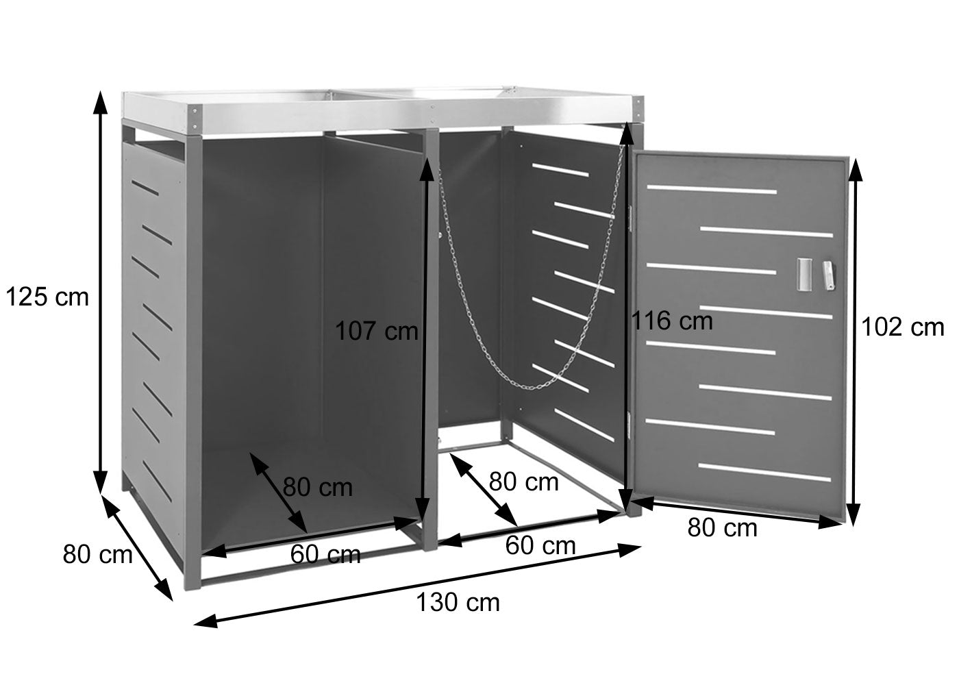 1 afvalbak met opslagruimte voor brandhout MCW-H40, afvalbak, 125x130x80cm uitrekbaar metaal 45kg ~ antraciet