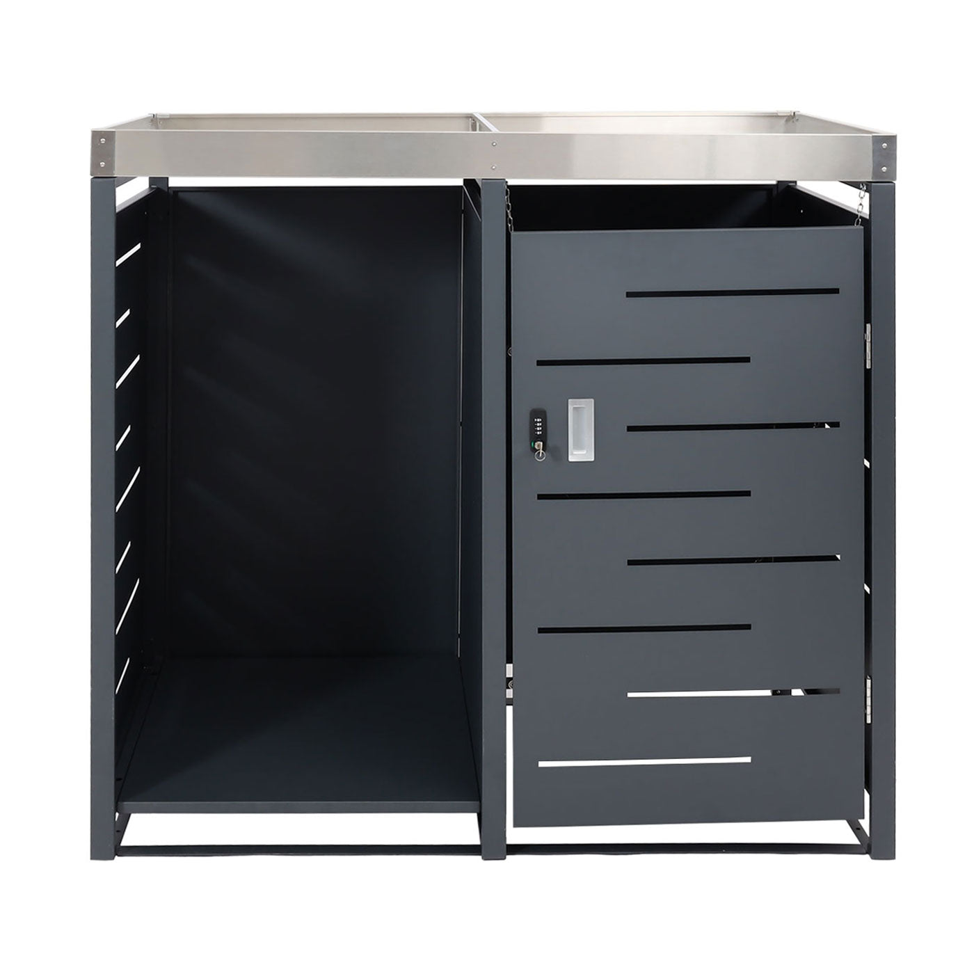1 afvalbak met opslagruimte voor brandhout MCW-H40, afvalbak, 125x130x80cm uitrekbaar metaal 45kg ~ antraciet