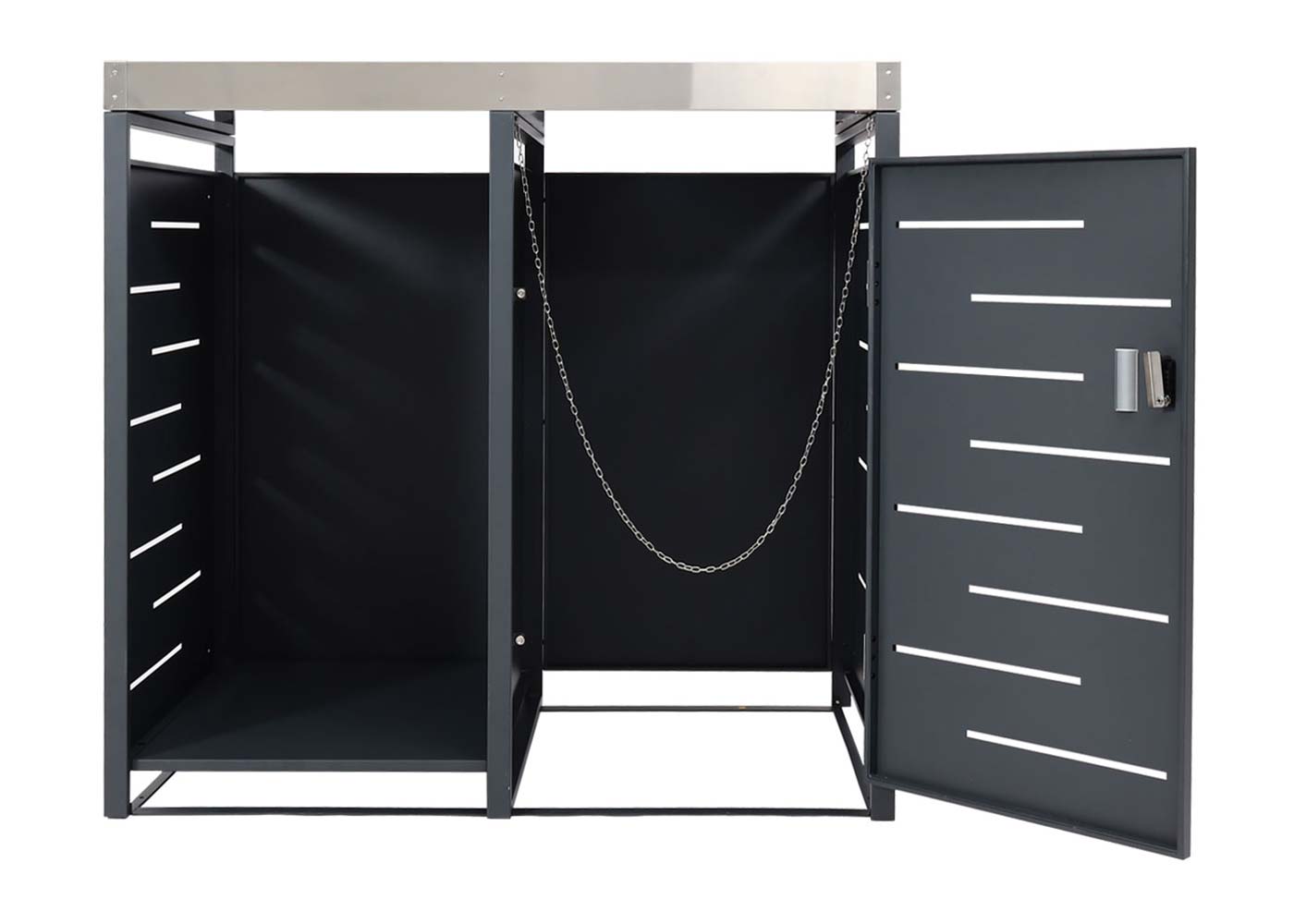 1 afvalbak met opslagruimte voor brandhout MCW-H40, afvalbak, 125x130x80cm uitrekbaar metaal 45kg ~ antraciet