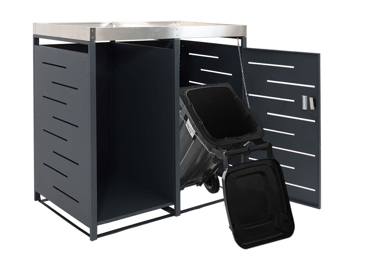 1 afvalbak met opslagruimte voor brandhout MCW-H40, afvalbak, 125x130x80cm uitrekbaar metaal 45kg ~ antraciet