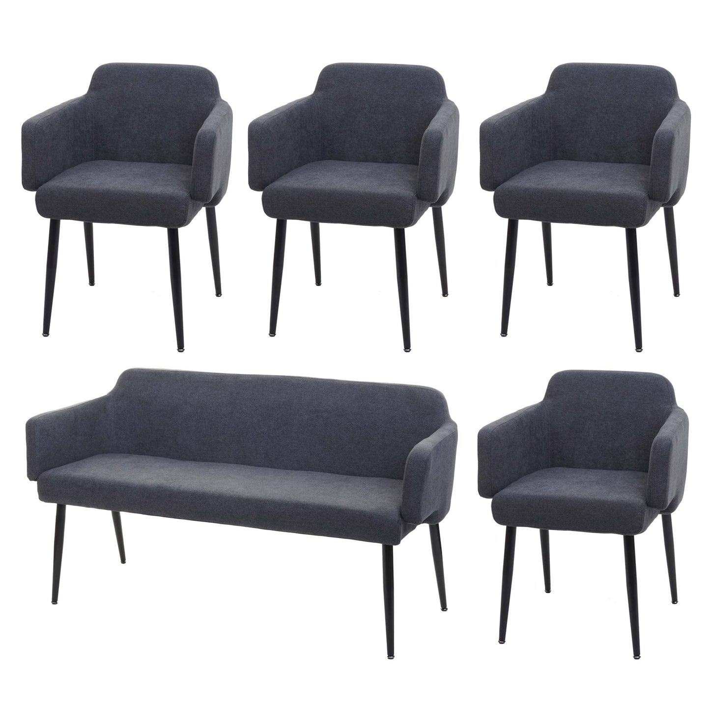 Eetkamerset MCW-L13, set van 4 stoelen + bank Eetkamerset, stof/textiel ~ antraciet