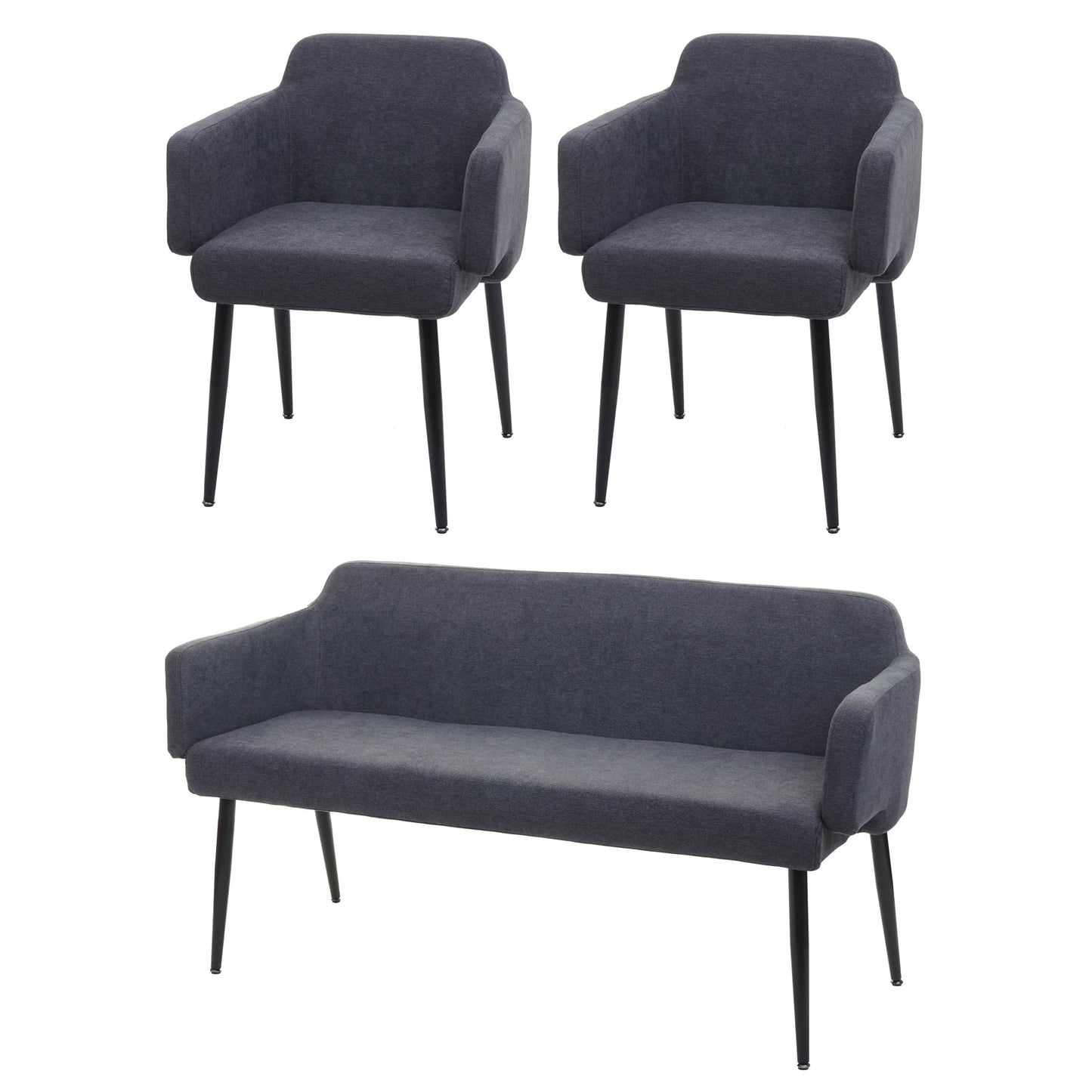 Eetkamerset MCW-L13, set van 2 stoelen + bank Eetkamerset, stof/textiel ~ antraciet