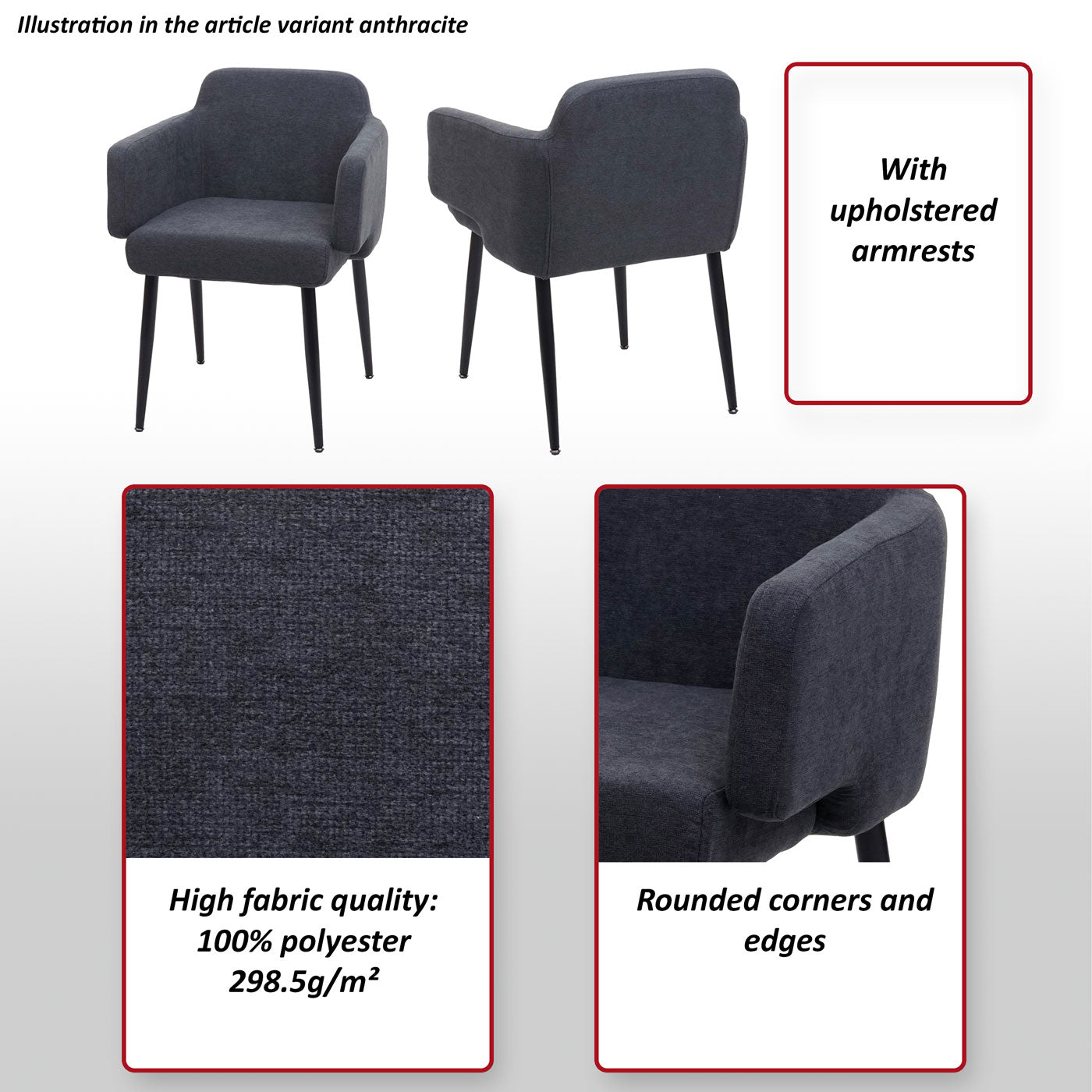 Set van 6 eetkamerstoelen MCW-L13, gestoffeerde stoel keukenstoel met armleuningen, stof/textiel metaal ~ crème-wit