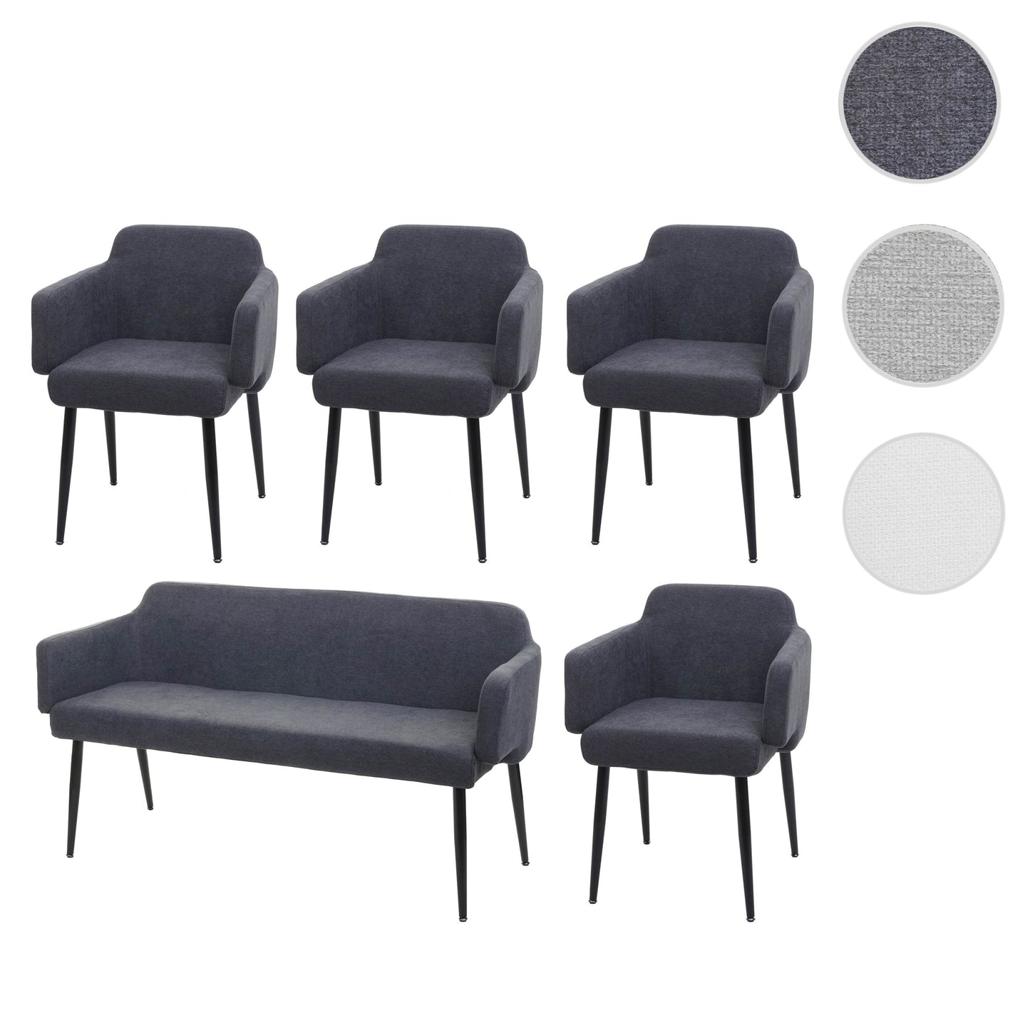 Eetkamerset MCW-L13, set van 4 stoelen + bank Eetkamerset, stof/textiel ~ antraciet