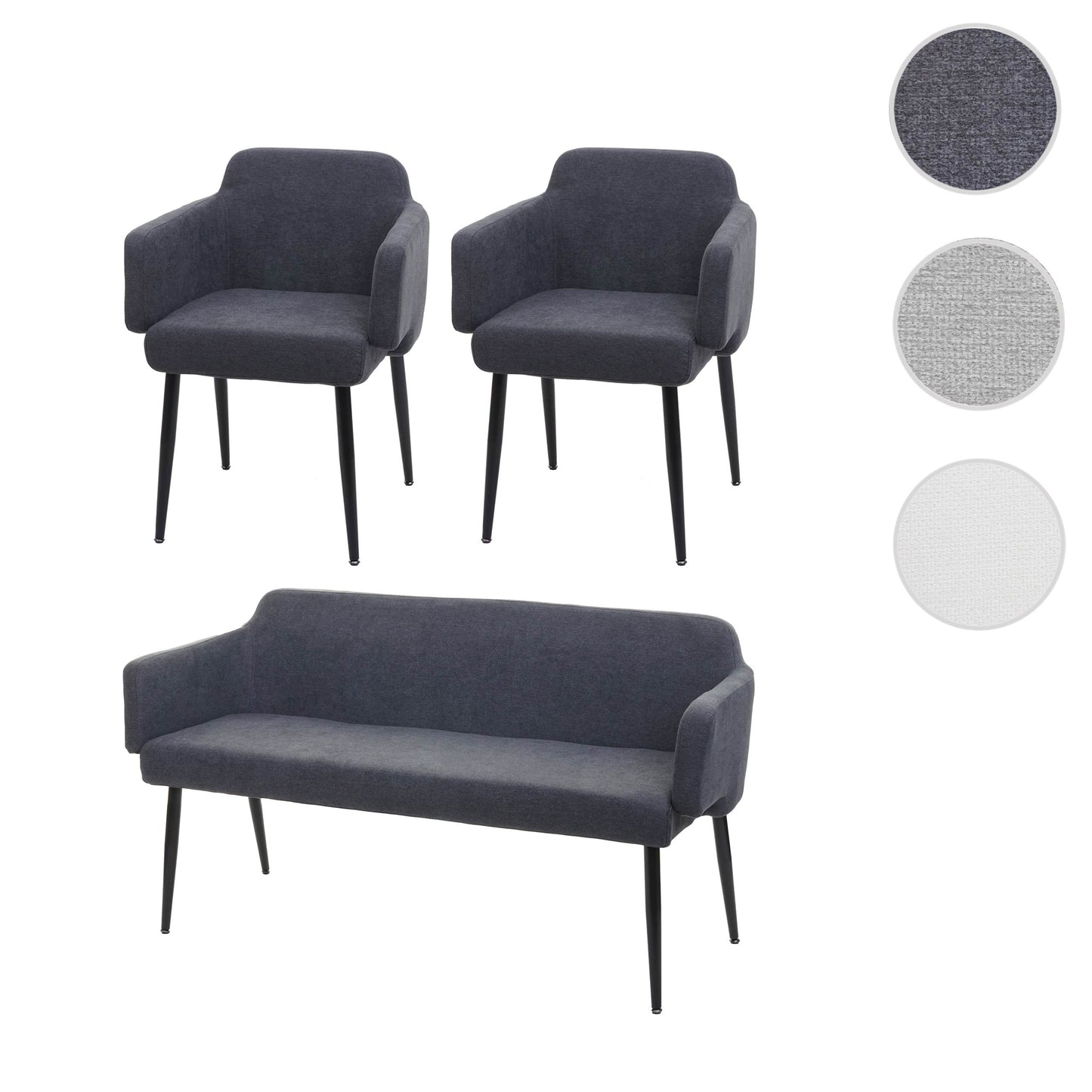 Eetkamerset MCW-L13, set van 2 stoelen + bank Eetkamerset, stof/textiel ~ antraciet