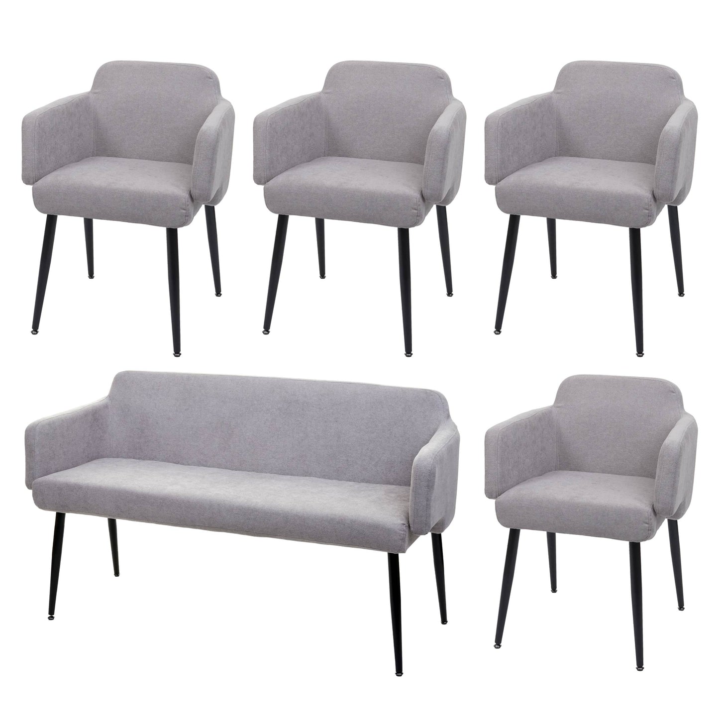 Eetkamerset MCW-L13, set van 4 stoelen + bank Eetkamerset, stof/textiel ~ grijs