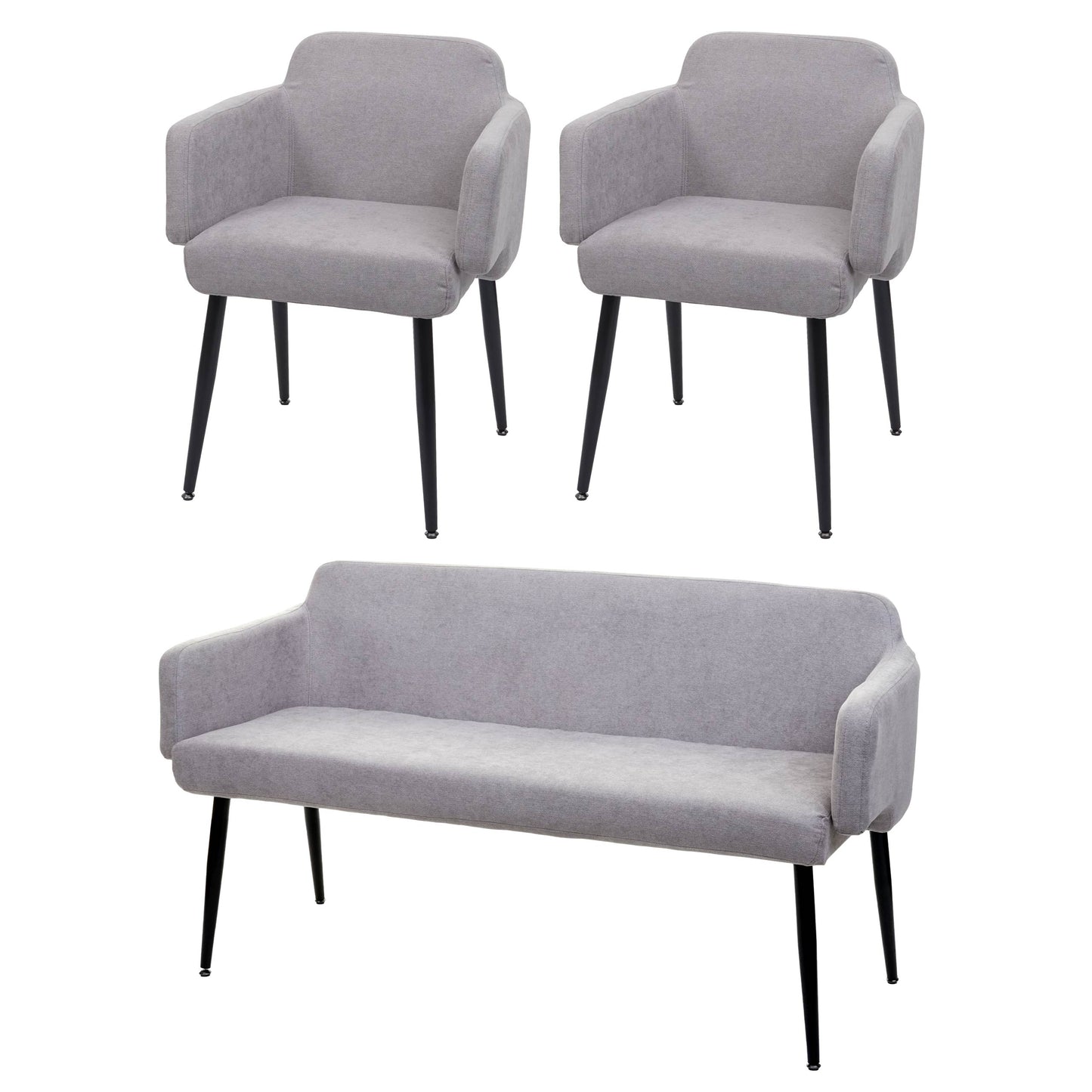 Eetkamerset MCW-L13, set van 2 stoelen + bankje Eetkamerset, stof/textiel ~ grijs