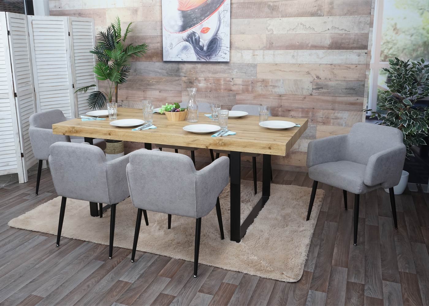 Set van 6 eetkamerstoelen MCW-L13, gestoffeerde stoel keukenstoel met armleuningen, stof/textiel metaal ~ grijs