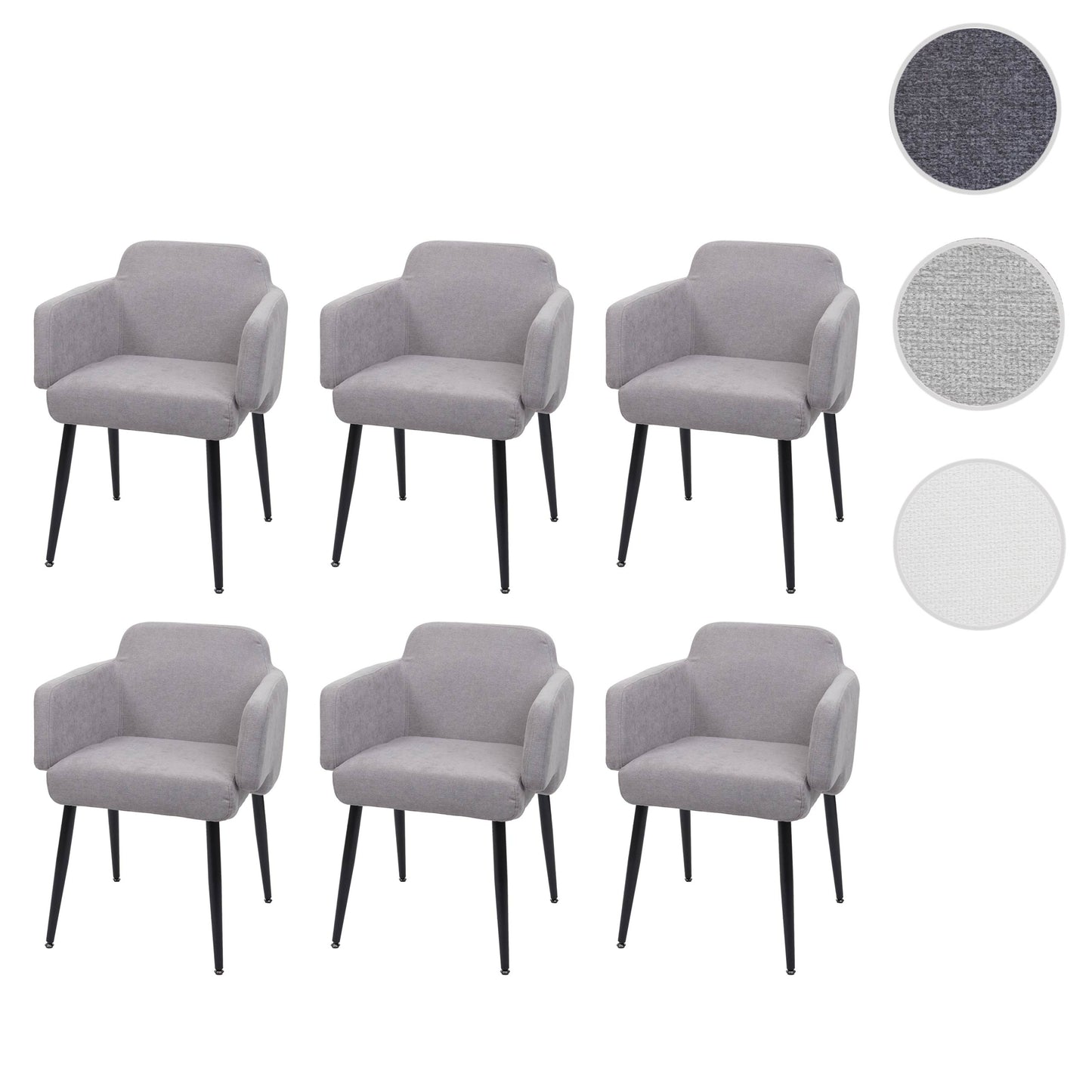 Set van 6 eetkamerstoelen MCW-L13, gestoffeerde stoel keukenstoel met armleuningen, stof/textiel metaal ~ grijs