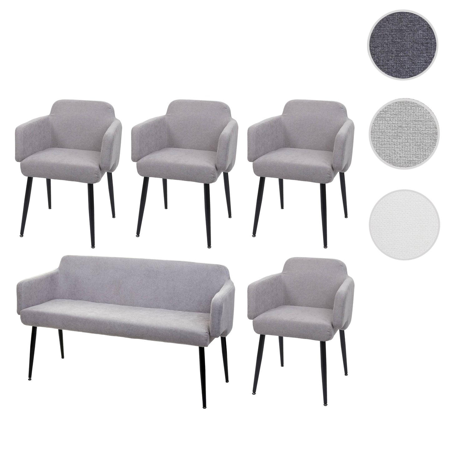 Eetkamerset MCW-L13, set van 4 stoelen + bank Eetkamerset, stof/textiel ~ grijs