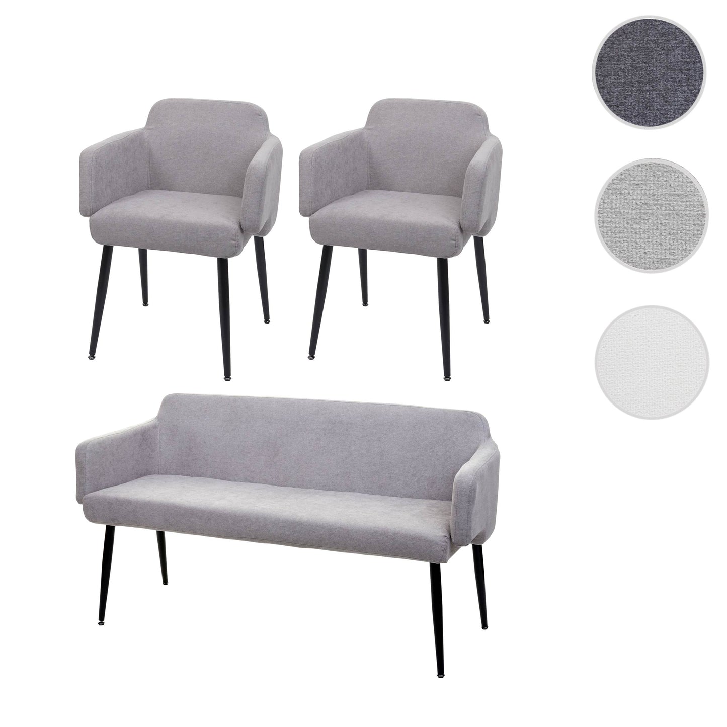 Eetkamerset MCW-L13, set van 2 stoelen + bankje Eetkamerset, stof/textiel ~ grijs