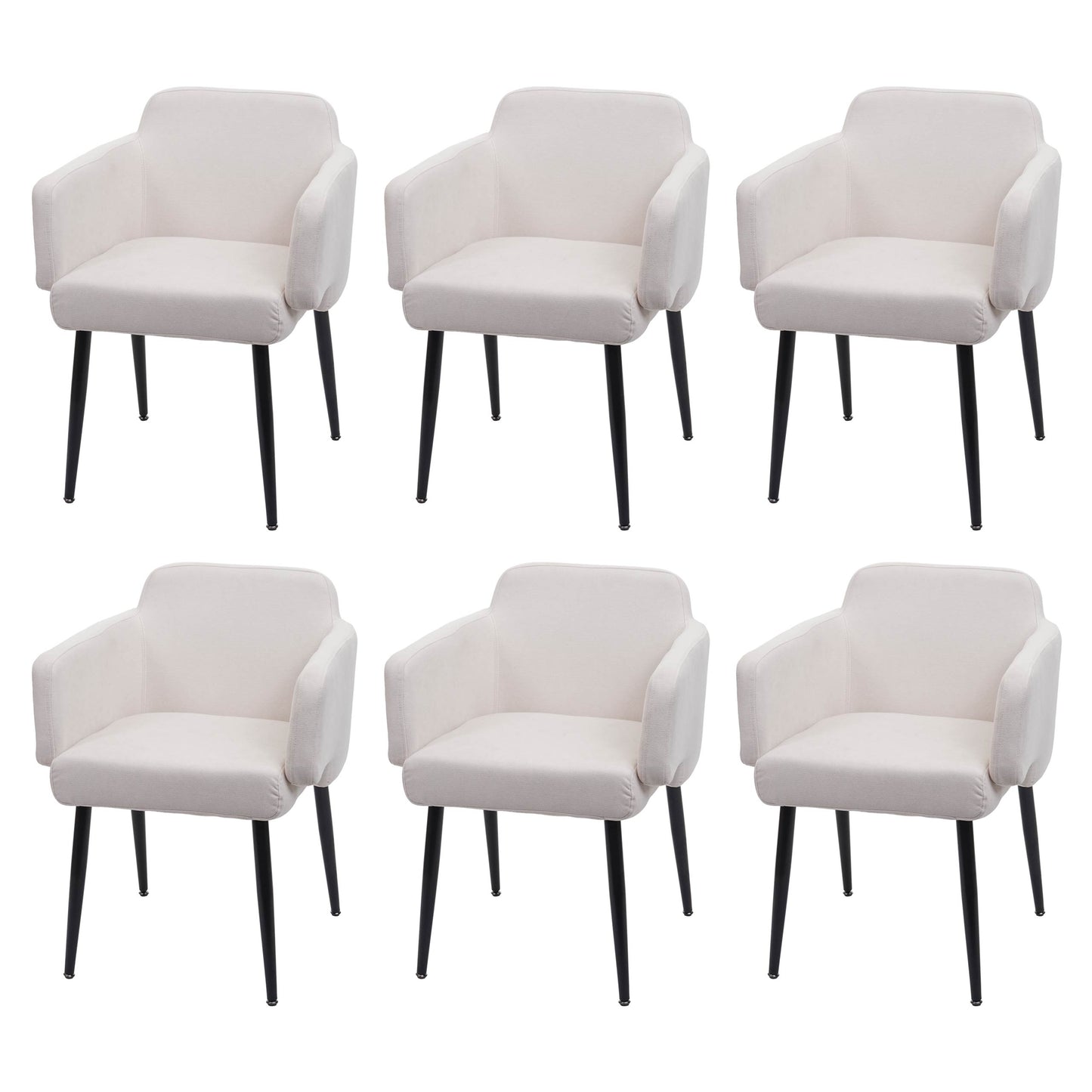 Set van 6 eetkamerstoelen MCW-L13, gestoffeerde stoel keukenstoel met armleuningen, stof/textiel metaal ~ crème-wit
