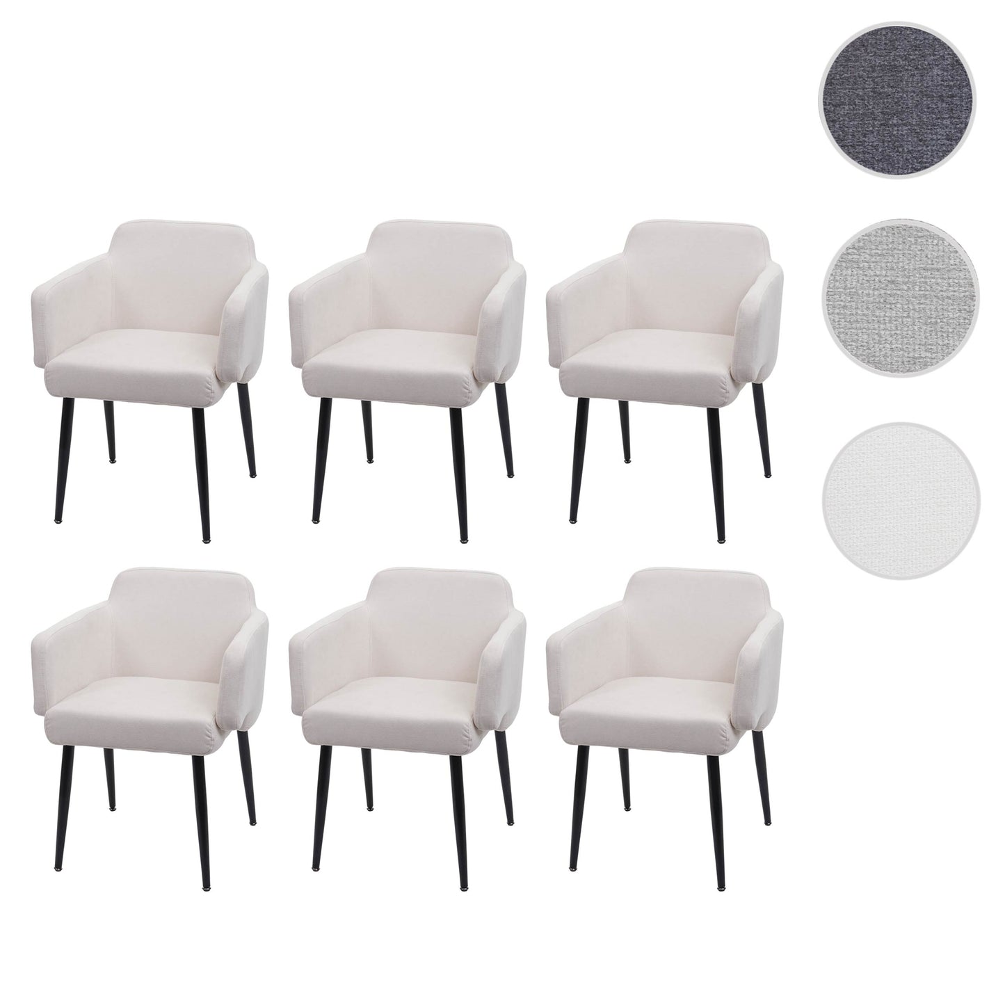 Set van 6 eetkamerstoelen MCW-L13, gestoffeerde stoel keukenstoel met armleuningen, stof/textiel metaal ~ crème-wit