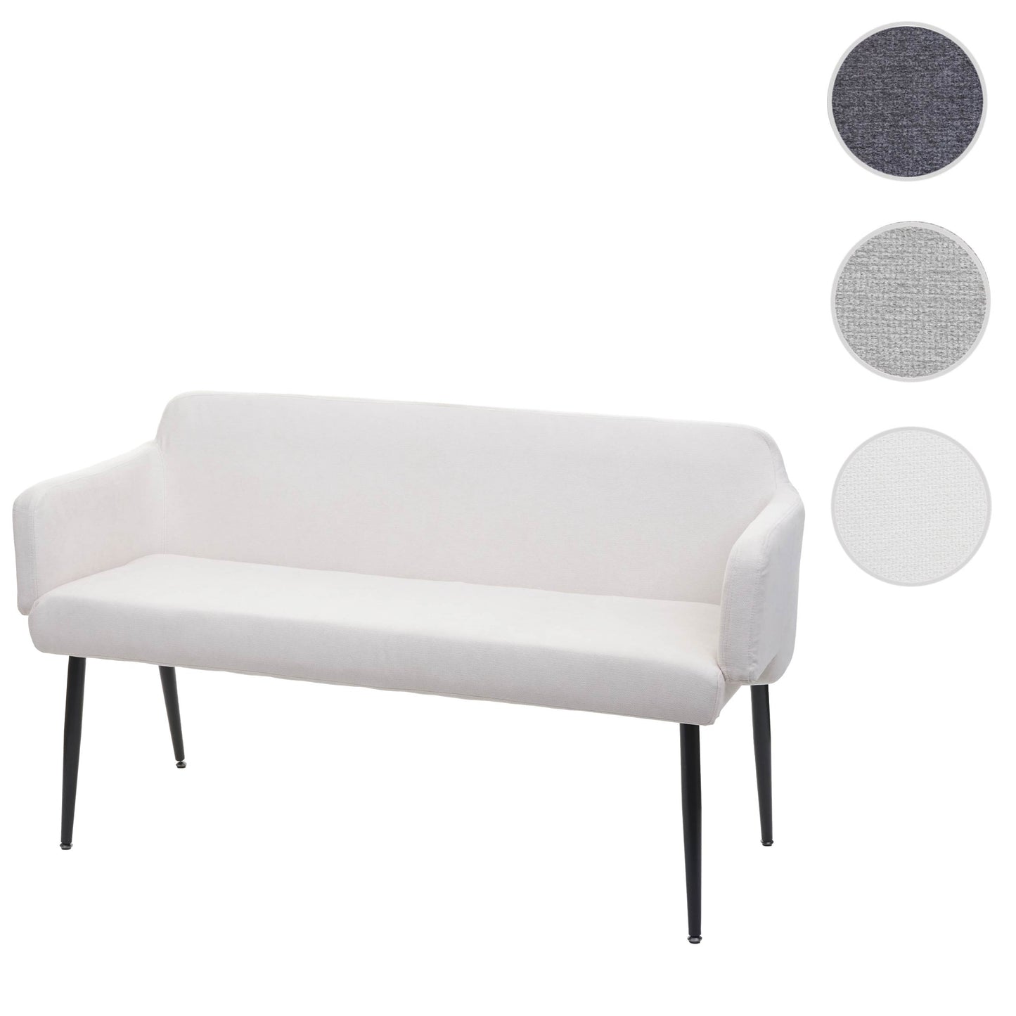 Bank MCW-L13, eetkamerbank bank gestoffeerd bank garderobe bank rugleuning armleuning stof/textiel 133cm ~ crème-wit