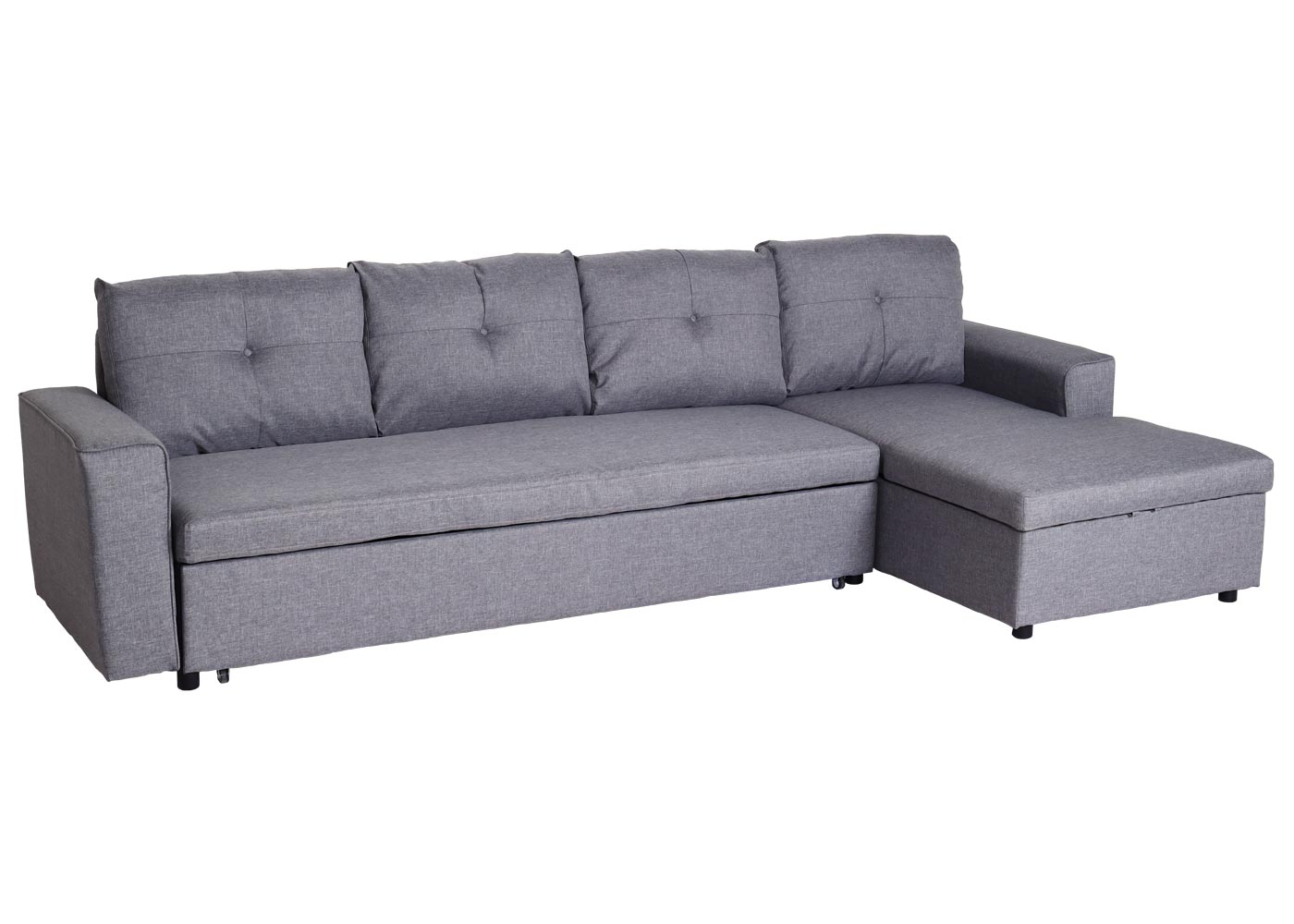 Hoekbank met bed box MCW-L16, bank L-vorm, ligvlak links/rechts nosagvering stof/textiel 290cm ~ grijs